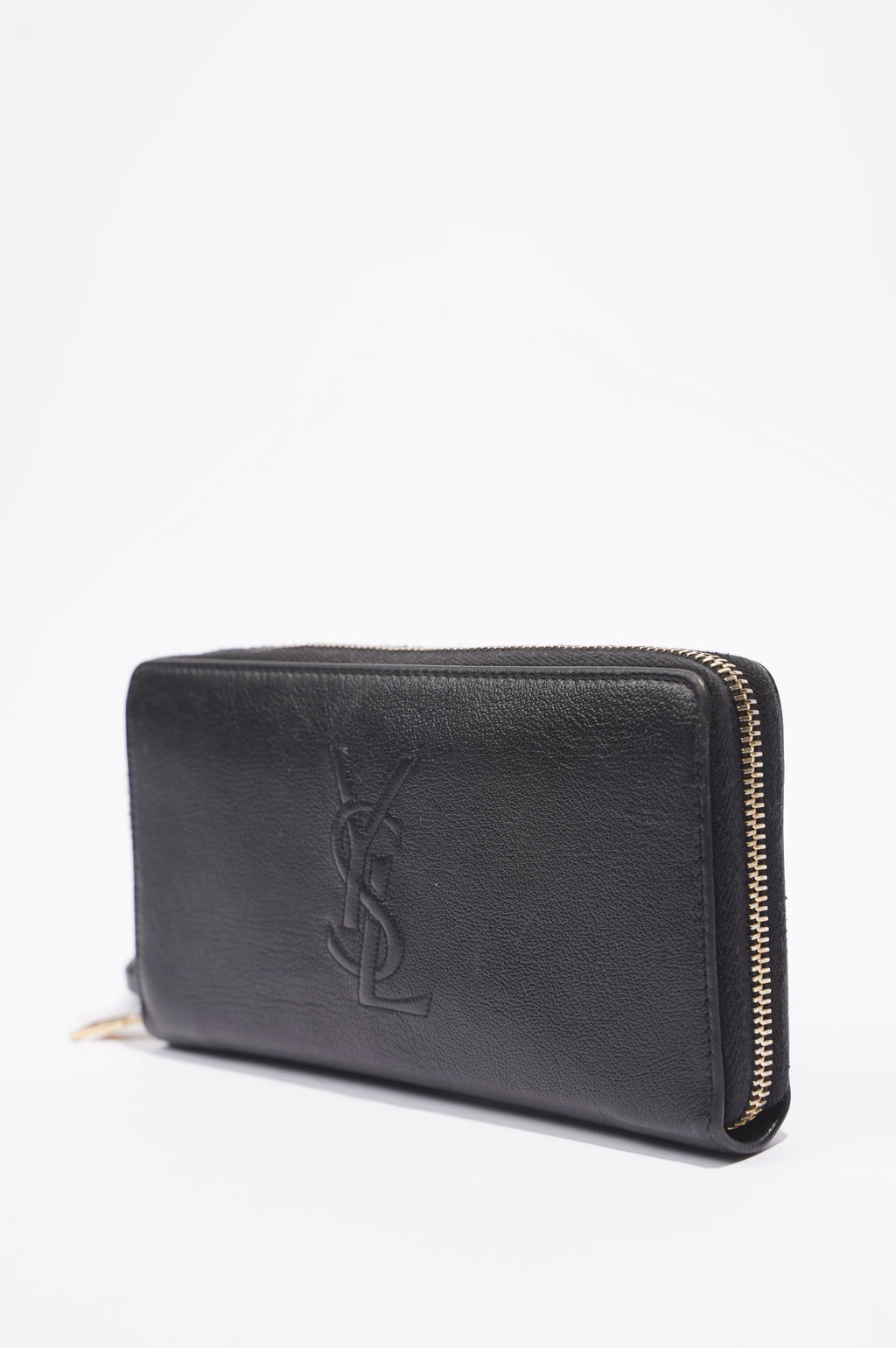Saint Laurent Logo Zip Around Wallet Black Leather