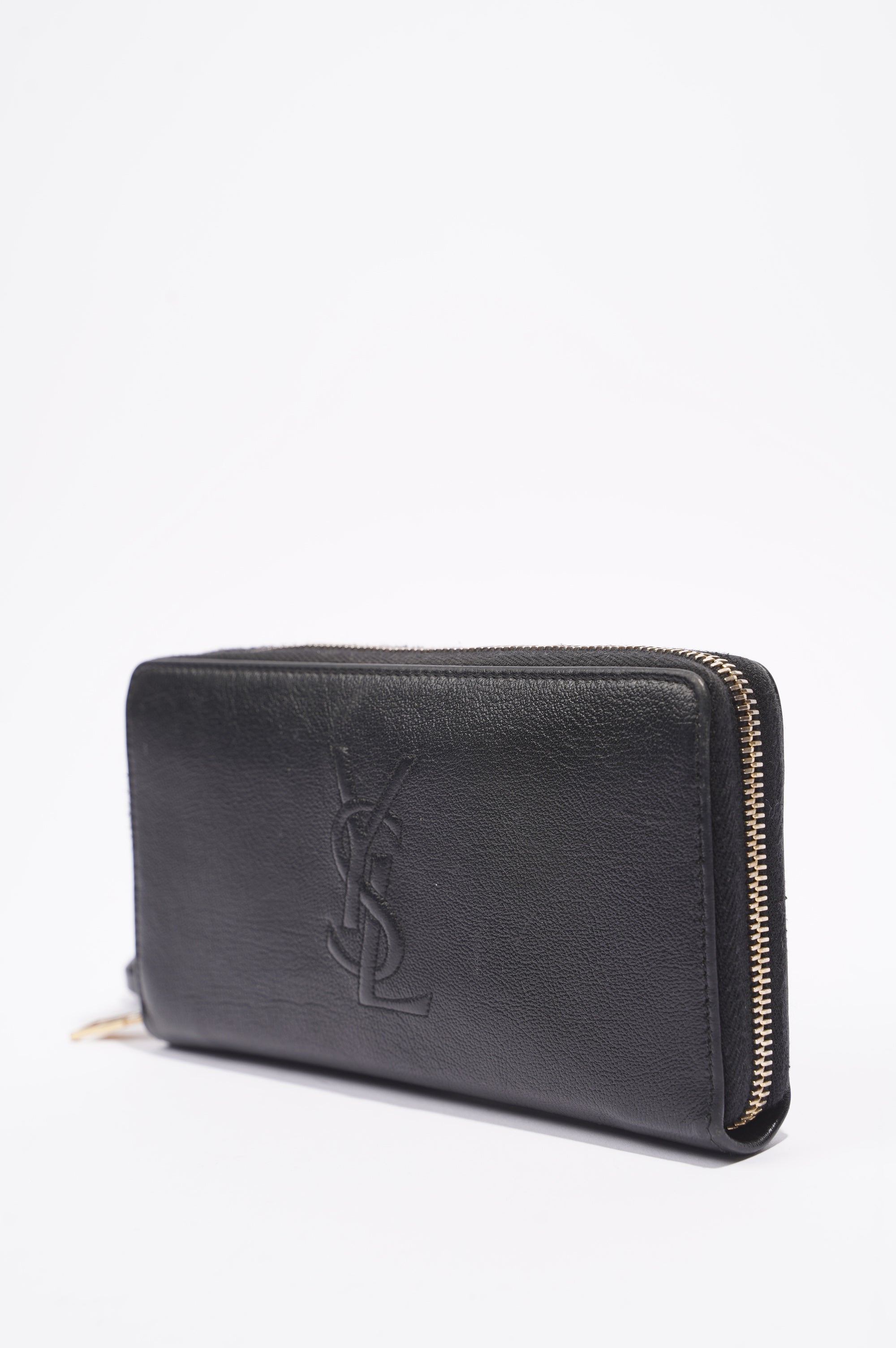 Saint Laurent Logo Zip Around Wallet Black Leather