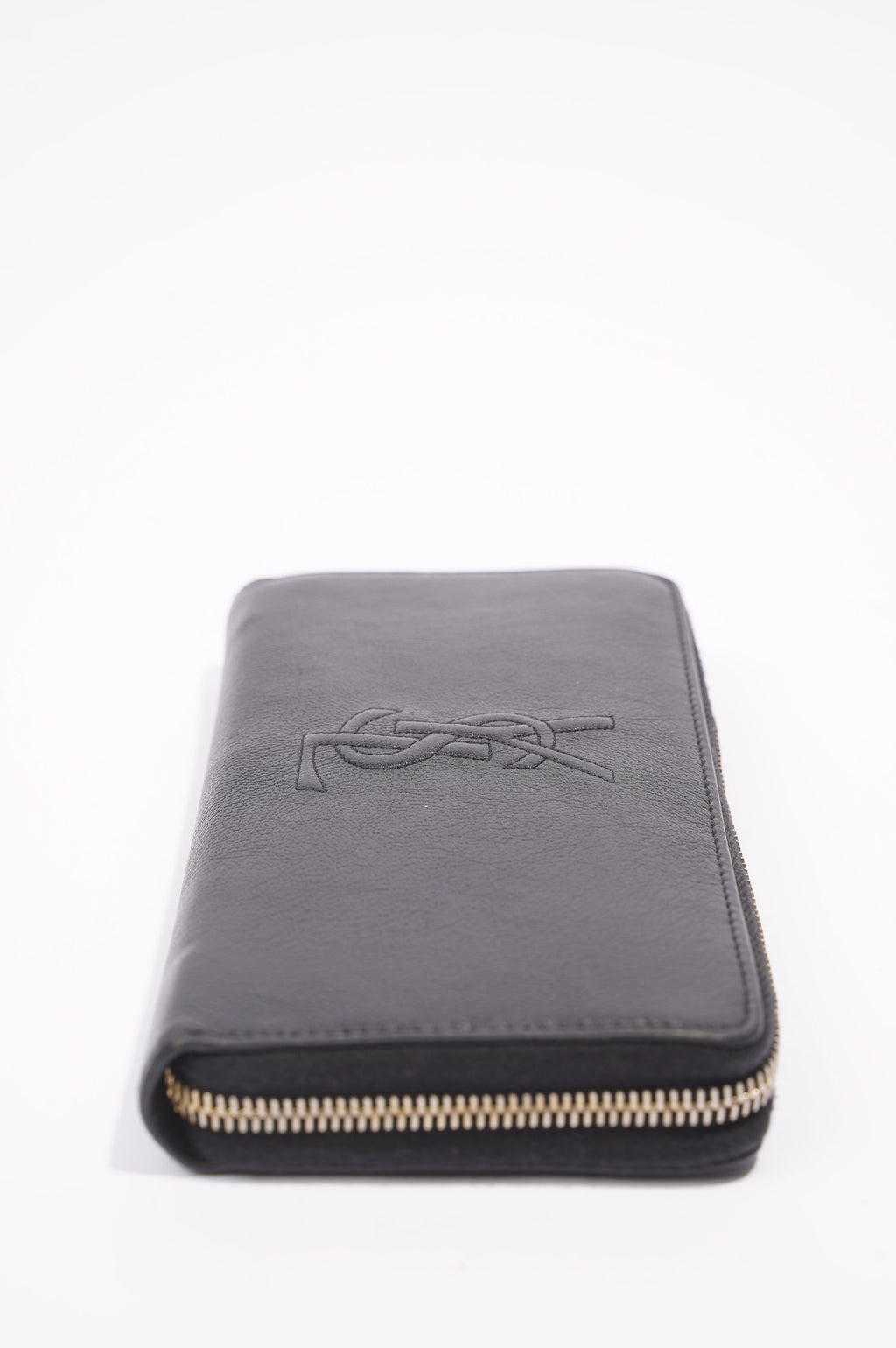 Saint Laurent Logo Zip Around Wallet Black Leather