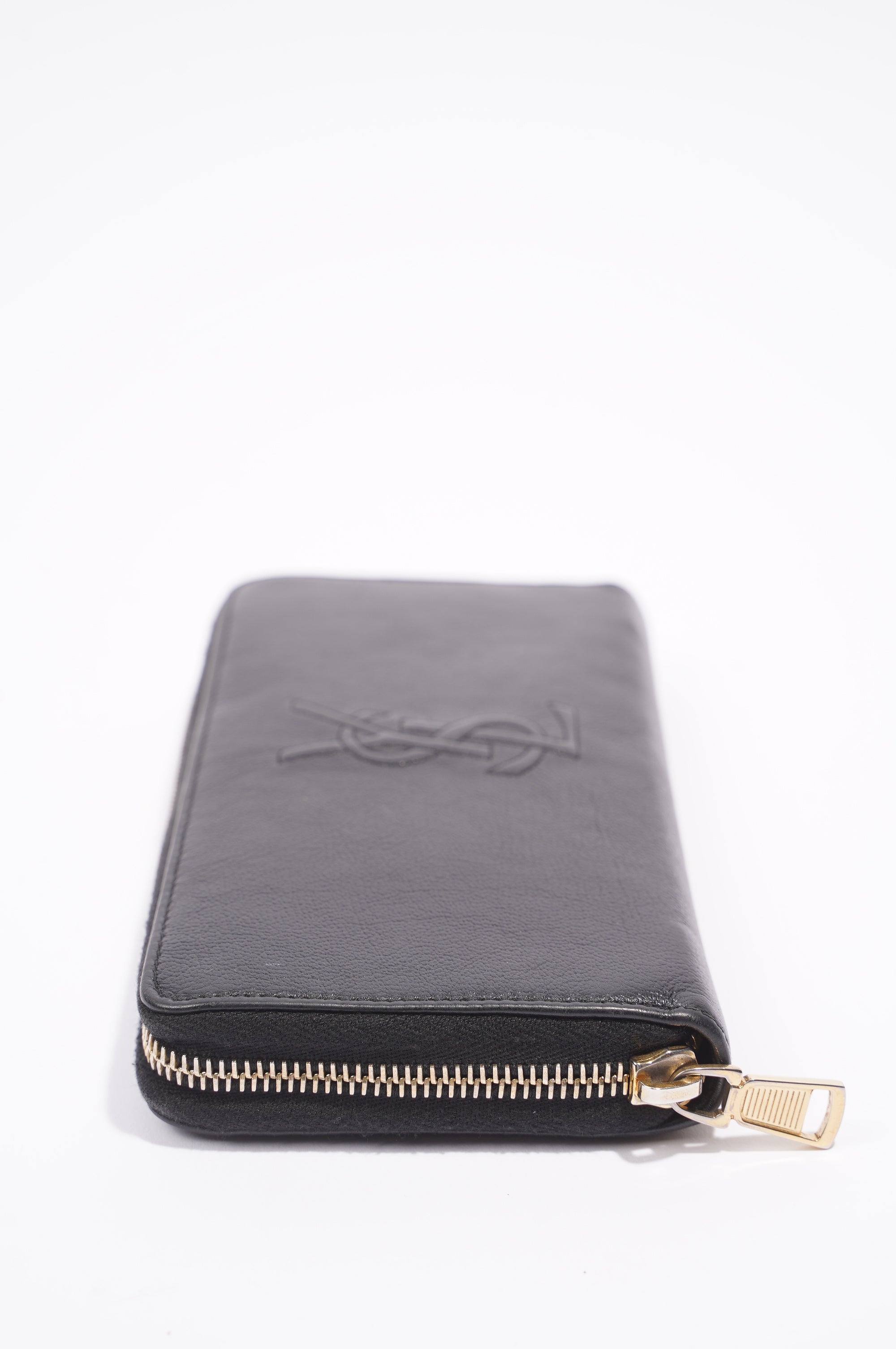 Saint Laurent Logo Zip Around Wallet Black Leather