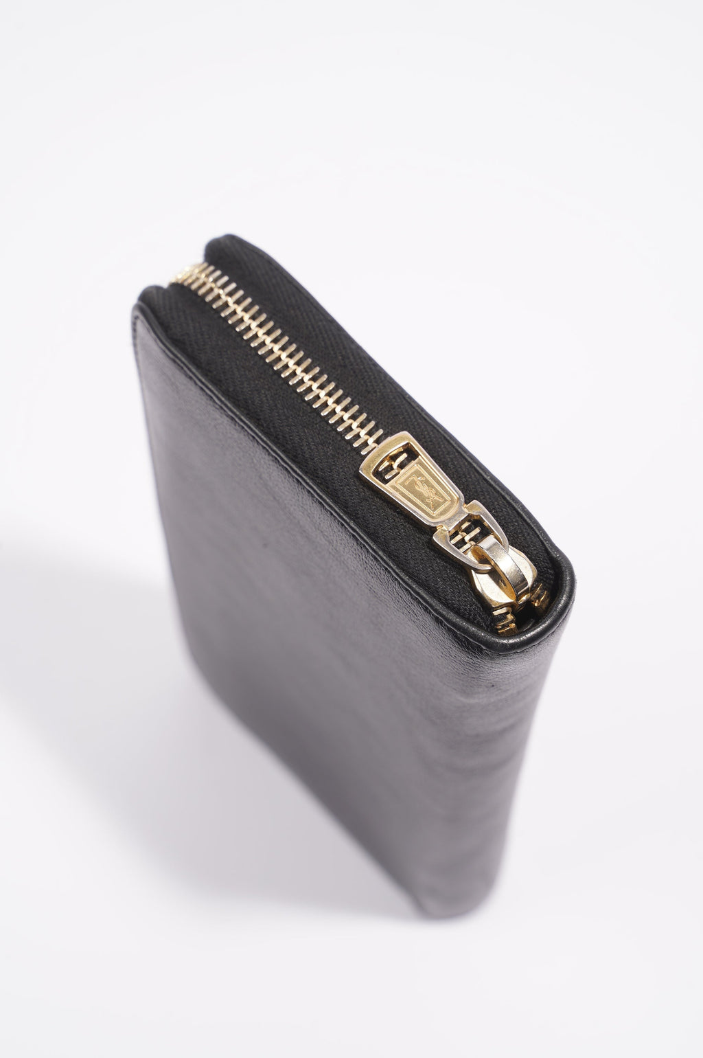 Saint Laurent Logo Zip Around Wallet Black Leather