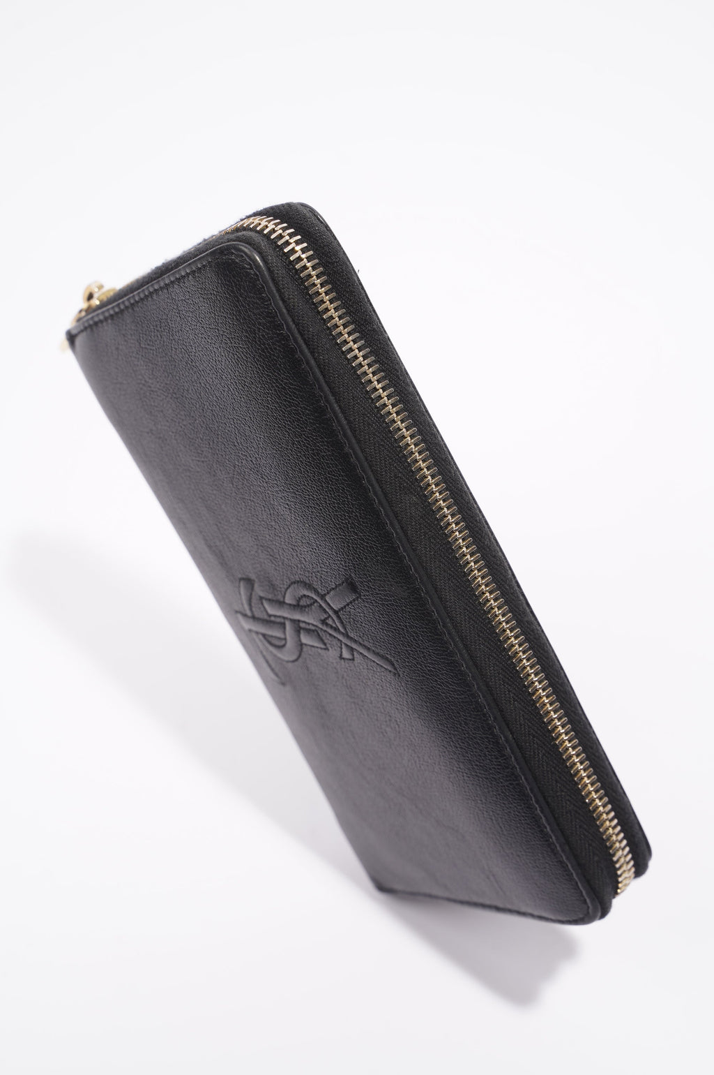 Saint Laurent Logo Zip Around Wallet Black Leather