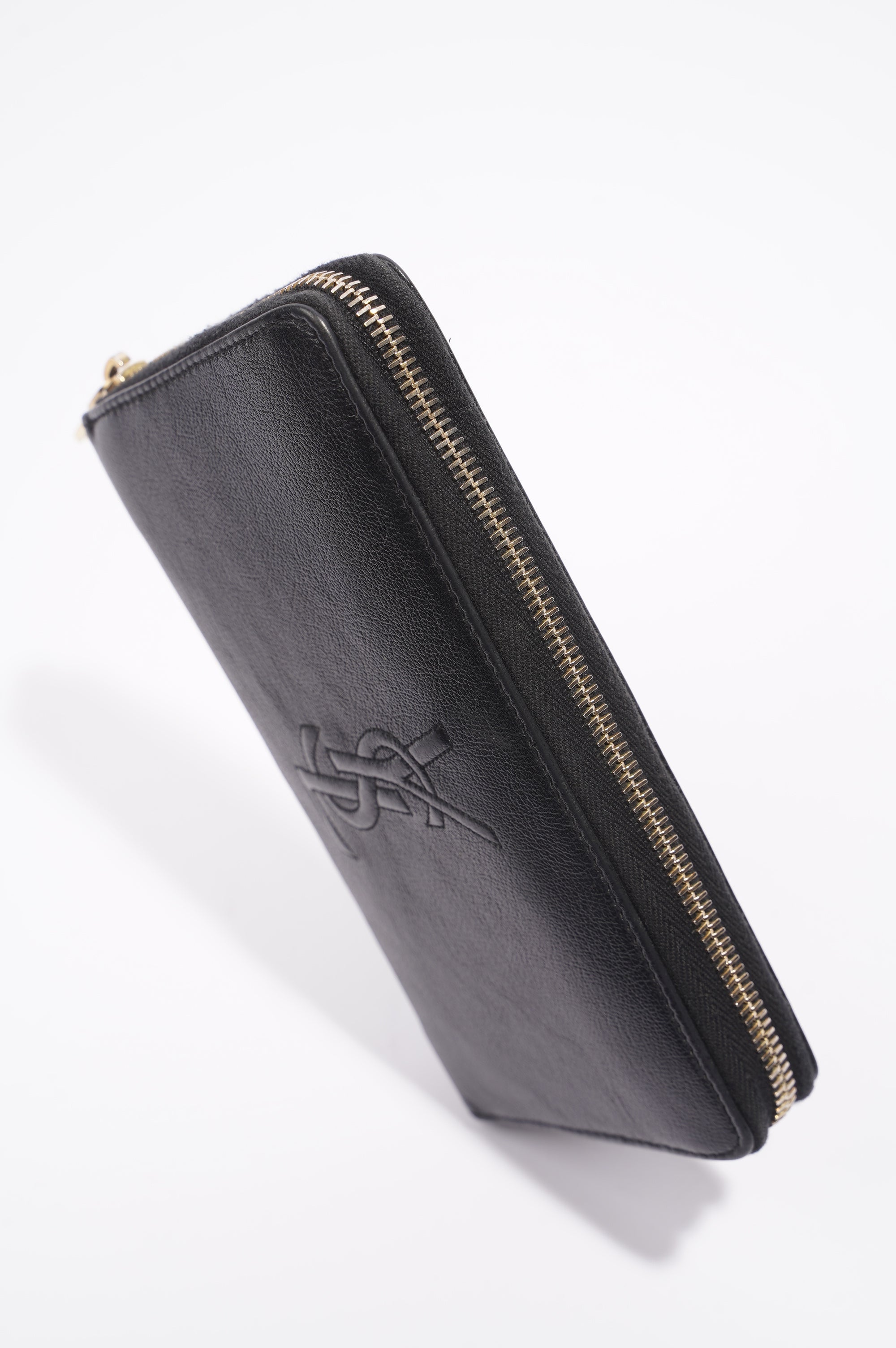Saint Laurent Logo Zip Around Wallet Black Leather