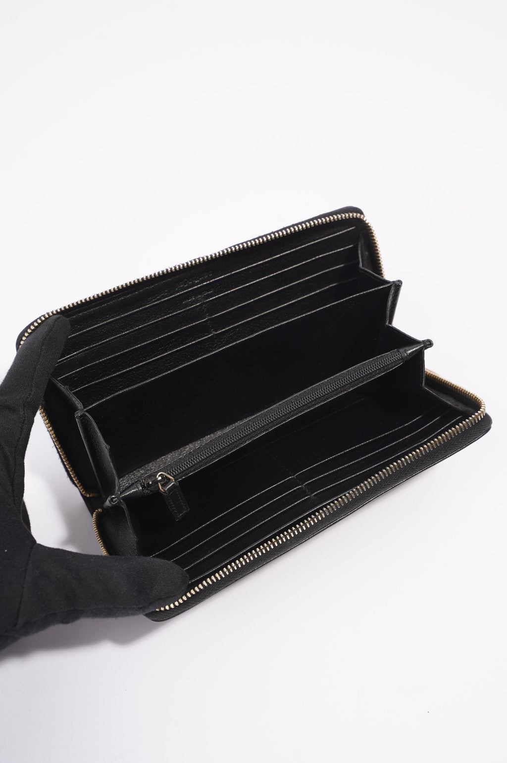 Saint Laurent Logo Zip Around Wallet Black Leather