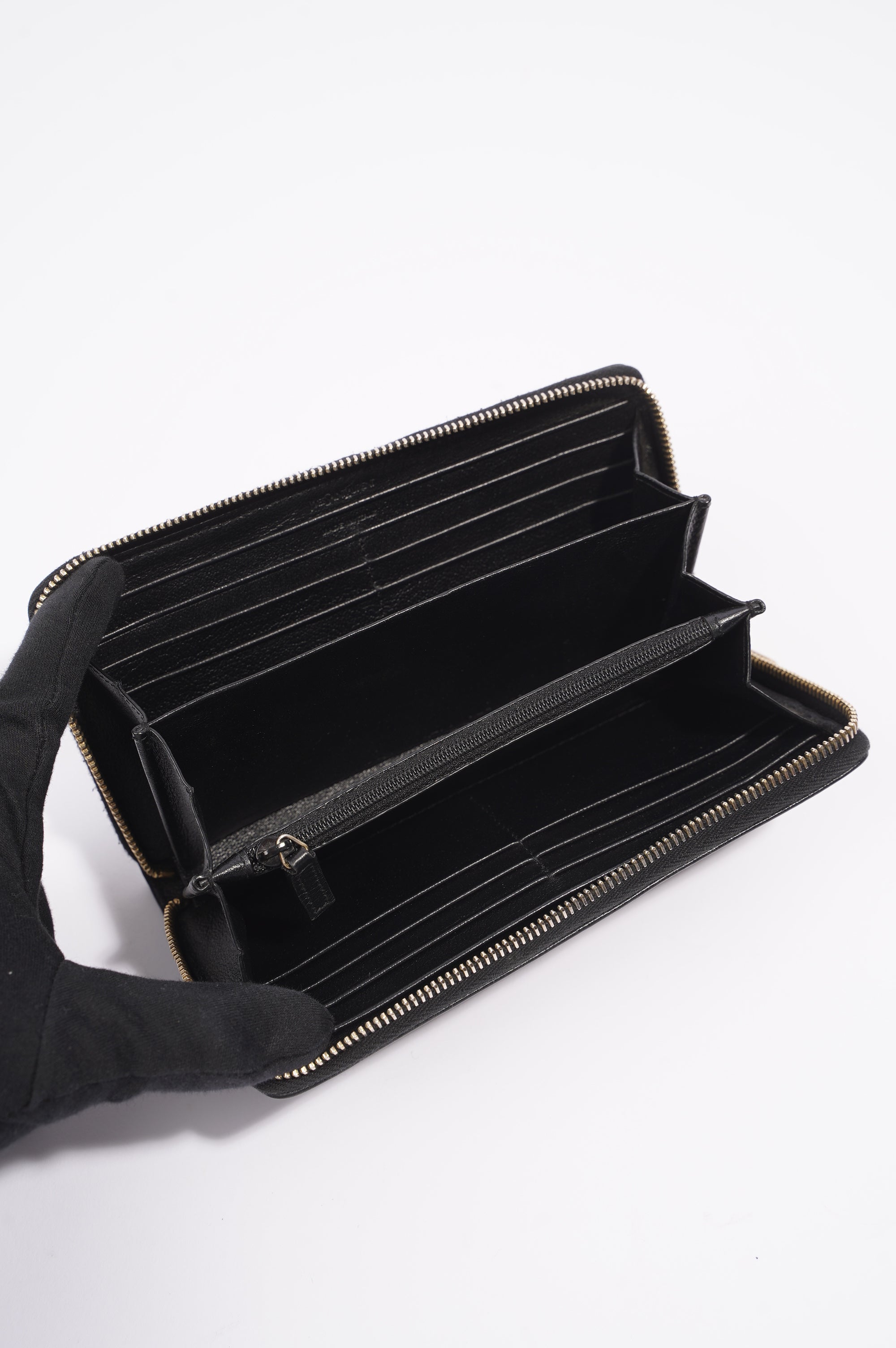 Saint Laurent Logo Zip Around Wallet Black Leather