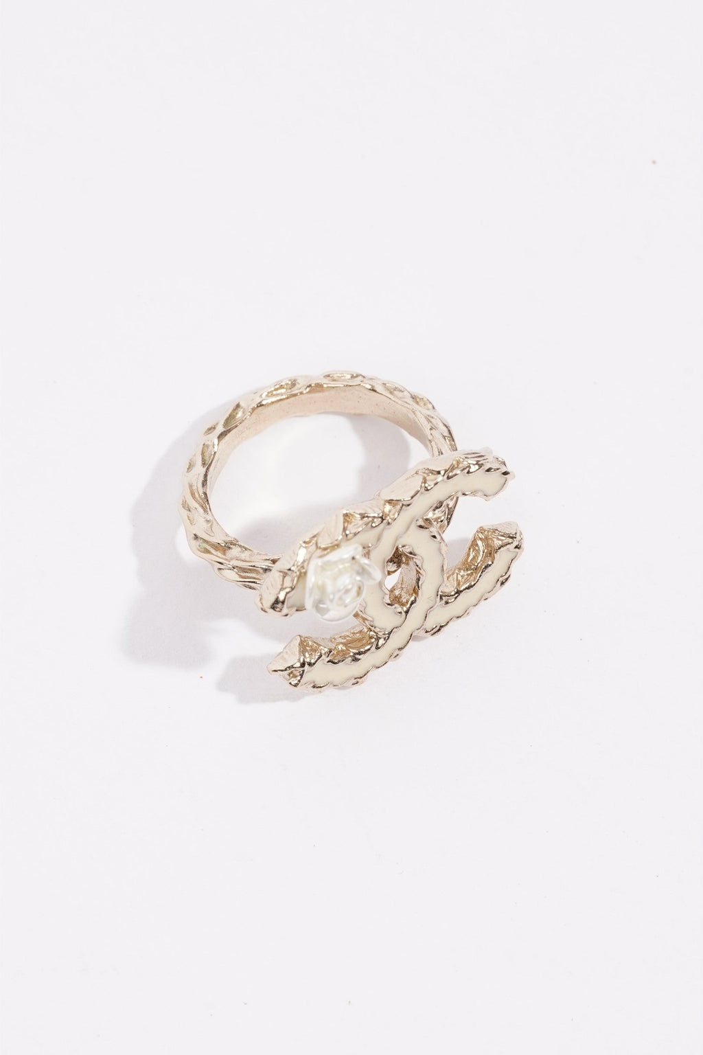 Chanel Logo Ring Silver / White Enamel Base Metal 49