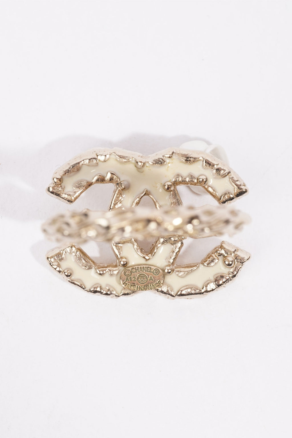 Chanel Logo Ring Silver / White Enamel Base Metal 49