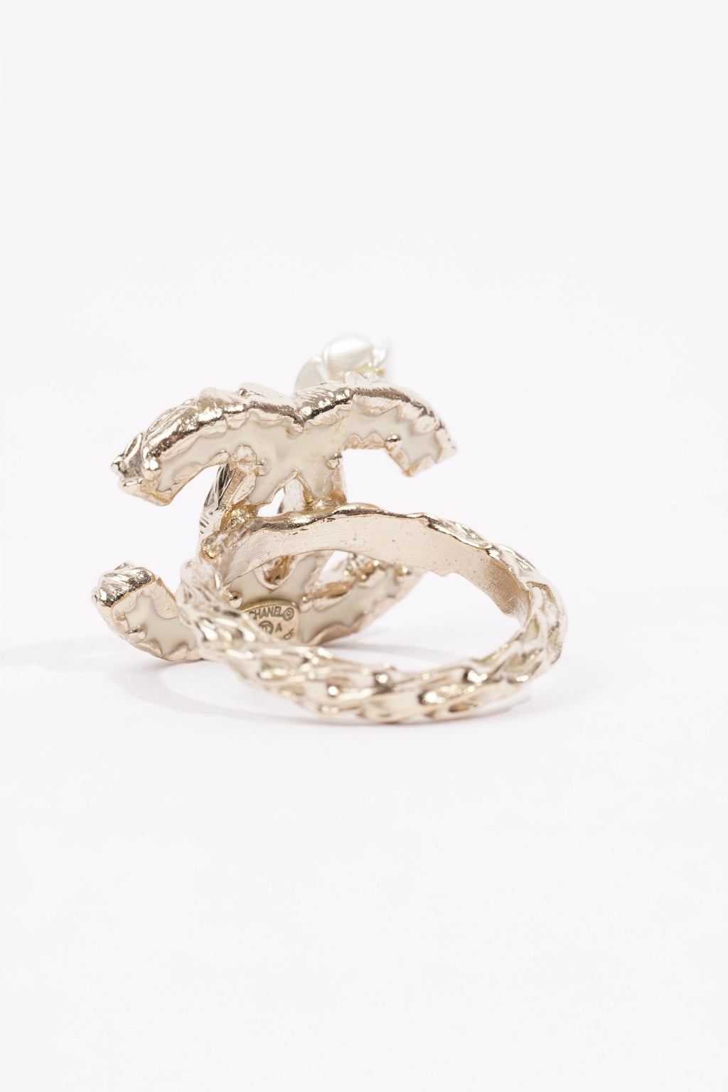Chanel Logo Ring Silver / White Enamel Base Metal 49