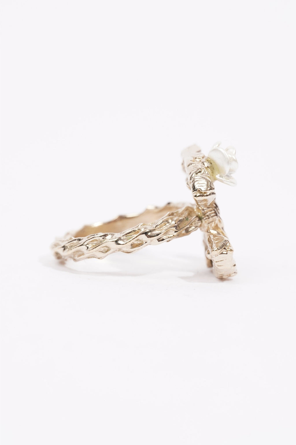 Chanel Logo Ring Silver / White Enamel Base Metal 49