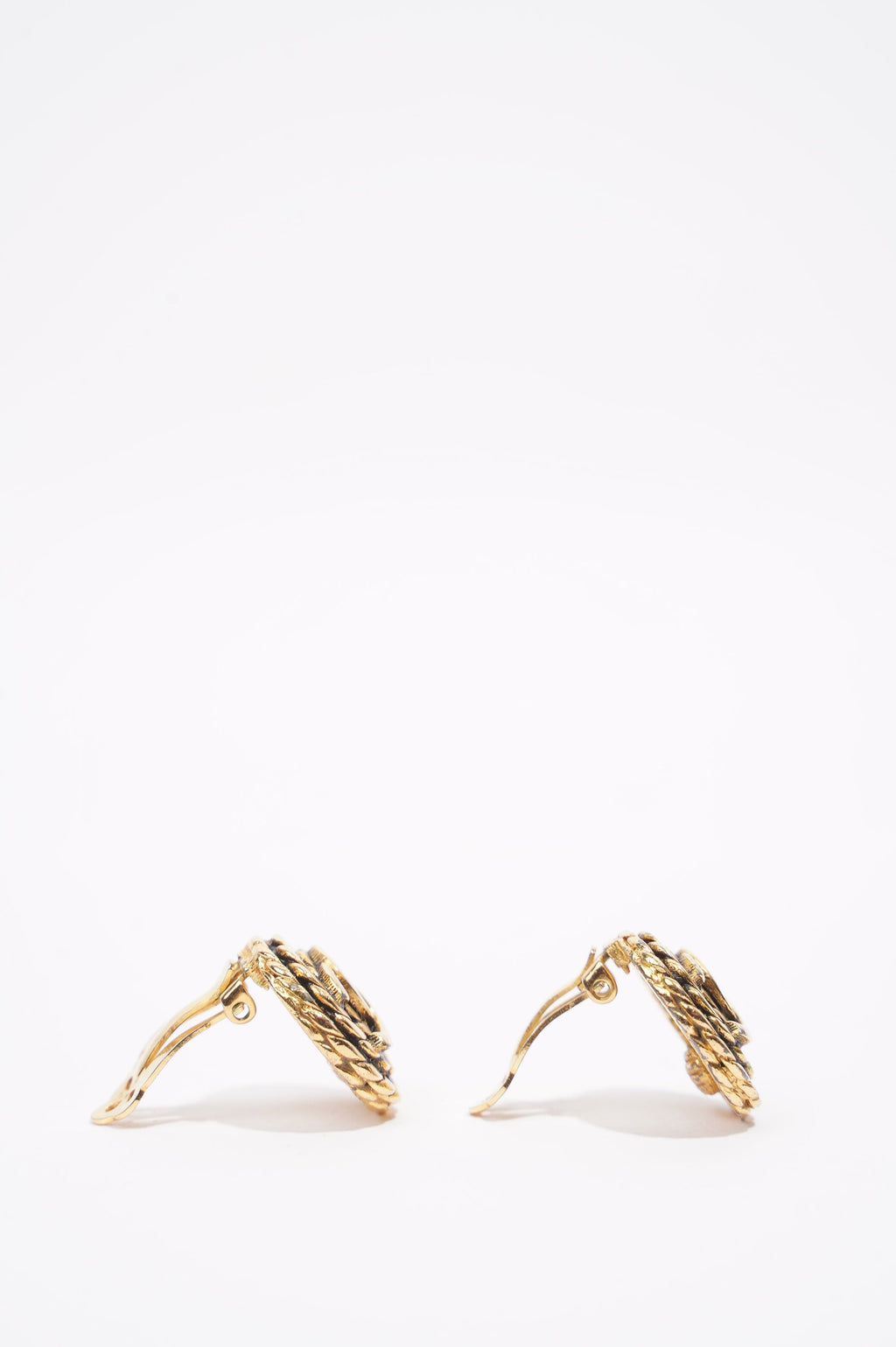 Chanel Rope Logo Earrings Gold Gold Plated