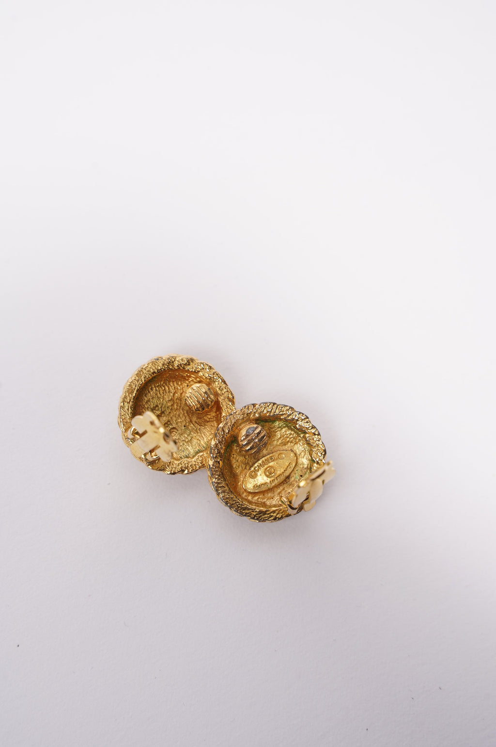 Chanel Rope Logo Earrings Gold Gold Plated