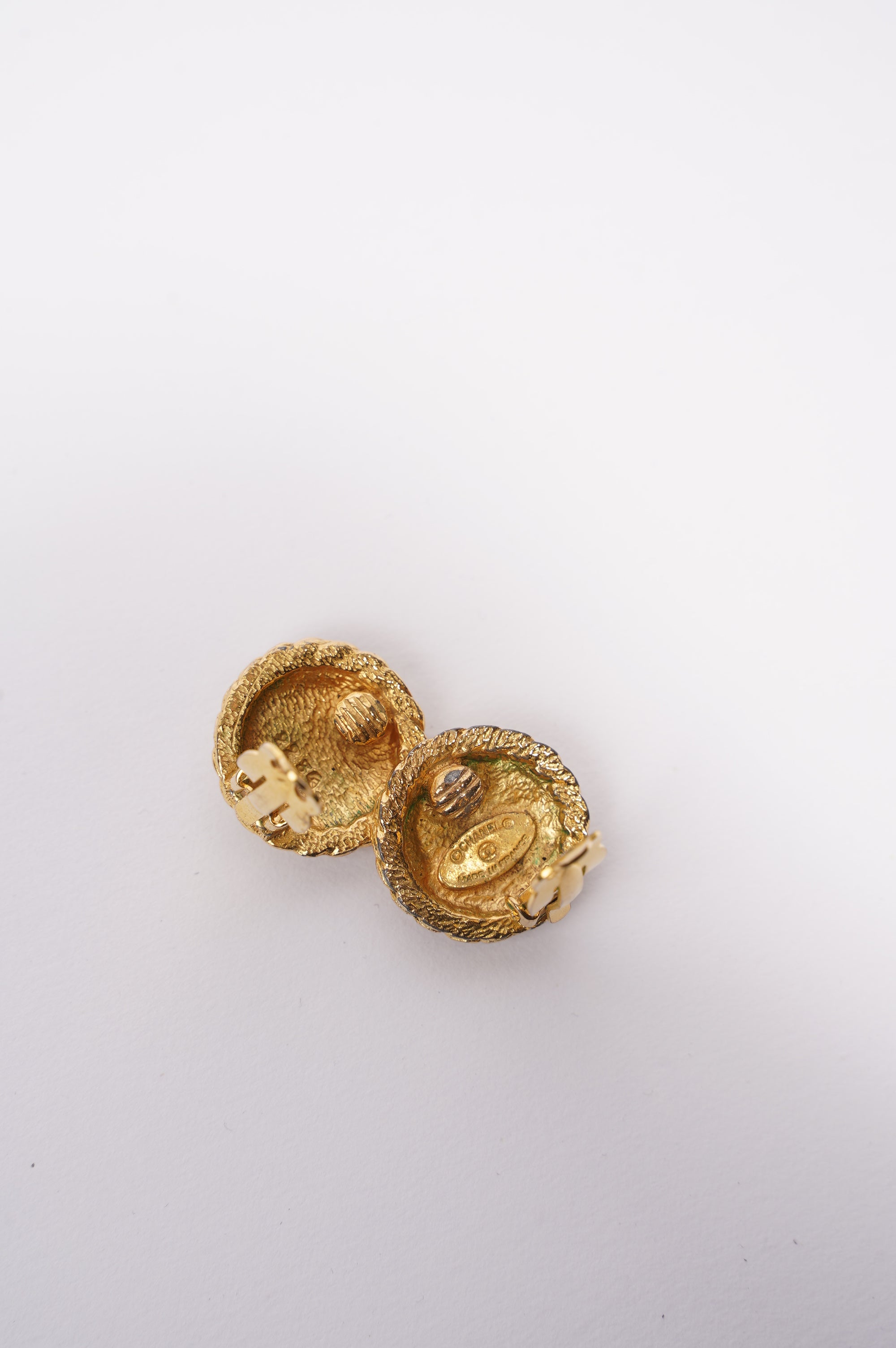 Chanel Rope Logo Earrings Gold Gold Plated