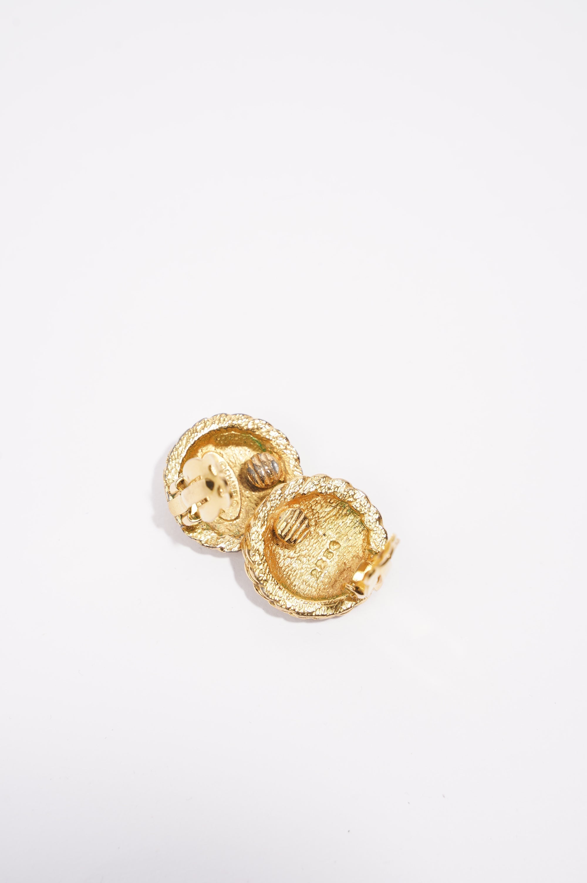 Chanel Rope Logo Earrings Gold Gold Plated