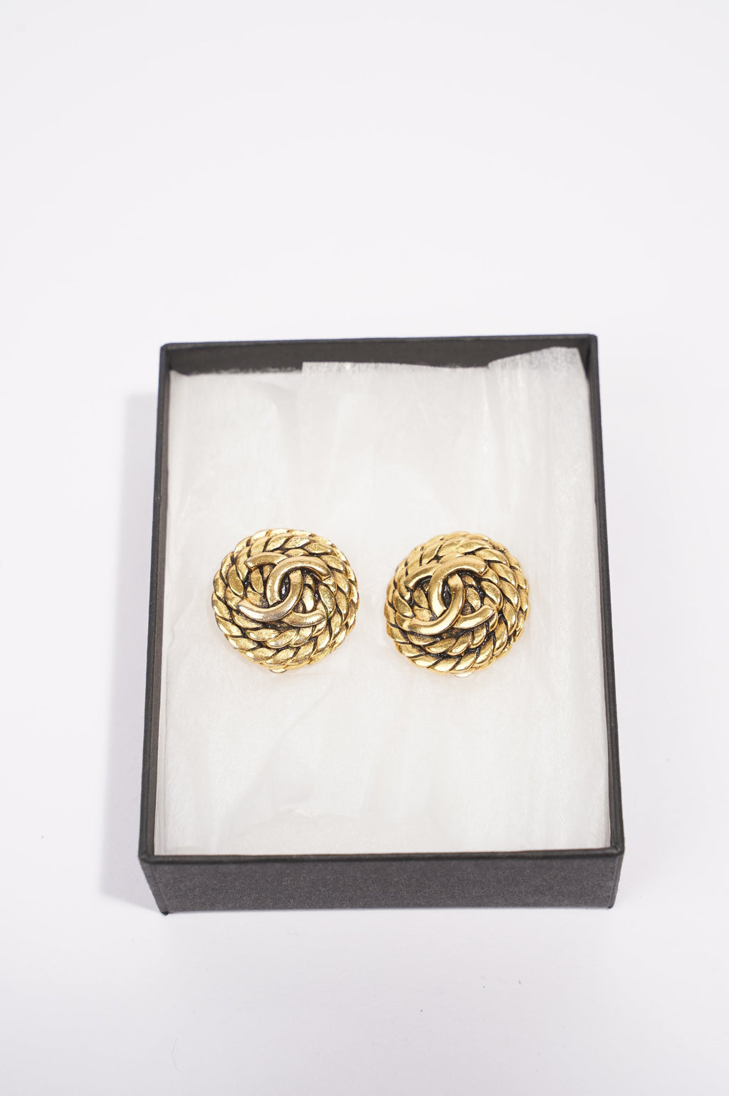 Chanel Rope Logo Earrings Gold Gold Plated