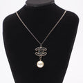Chanel Pearl Logo Necklace Silver / Black Base Metal