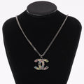 Chanel Logo Necklace Gunmetal Grey / Multicolour Diamantes Base Metal