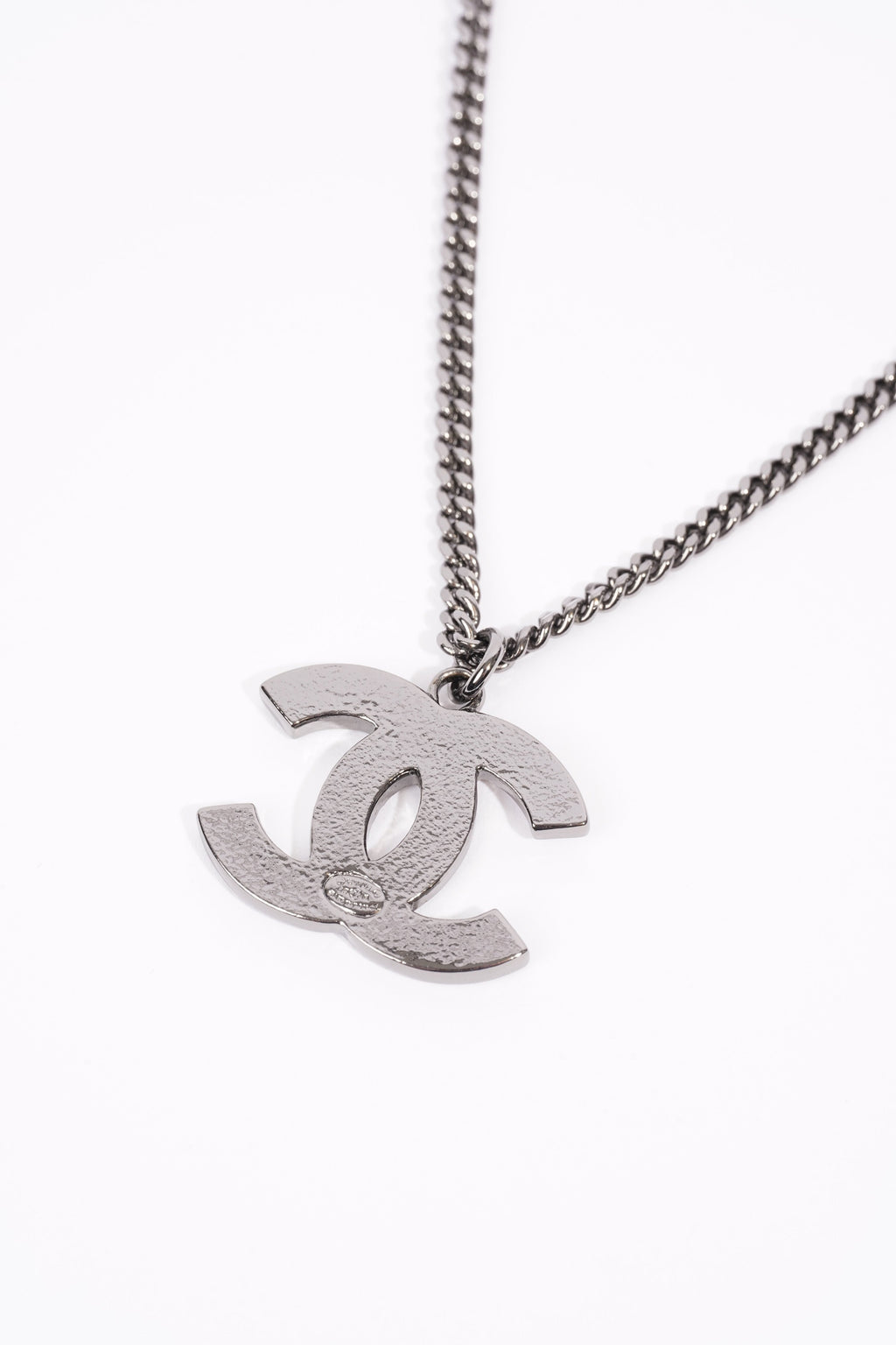 Chanel Logo Necklace Gunmetal Grey / Multicolour Diamantes Base Metal