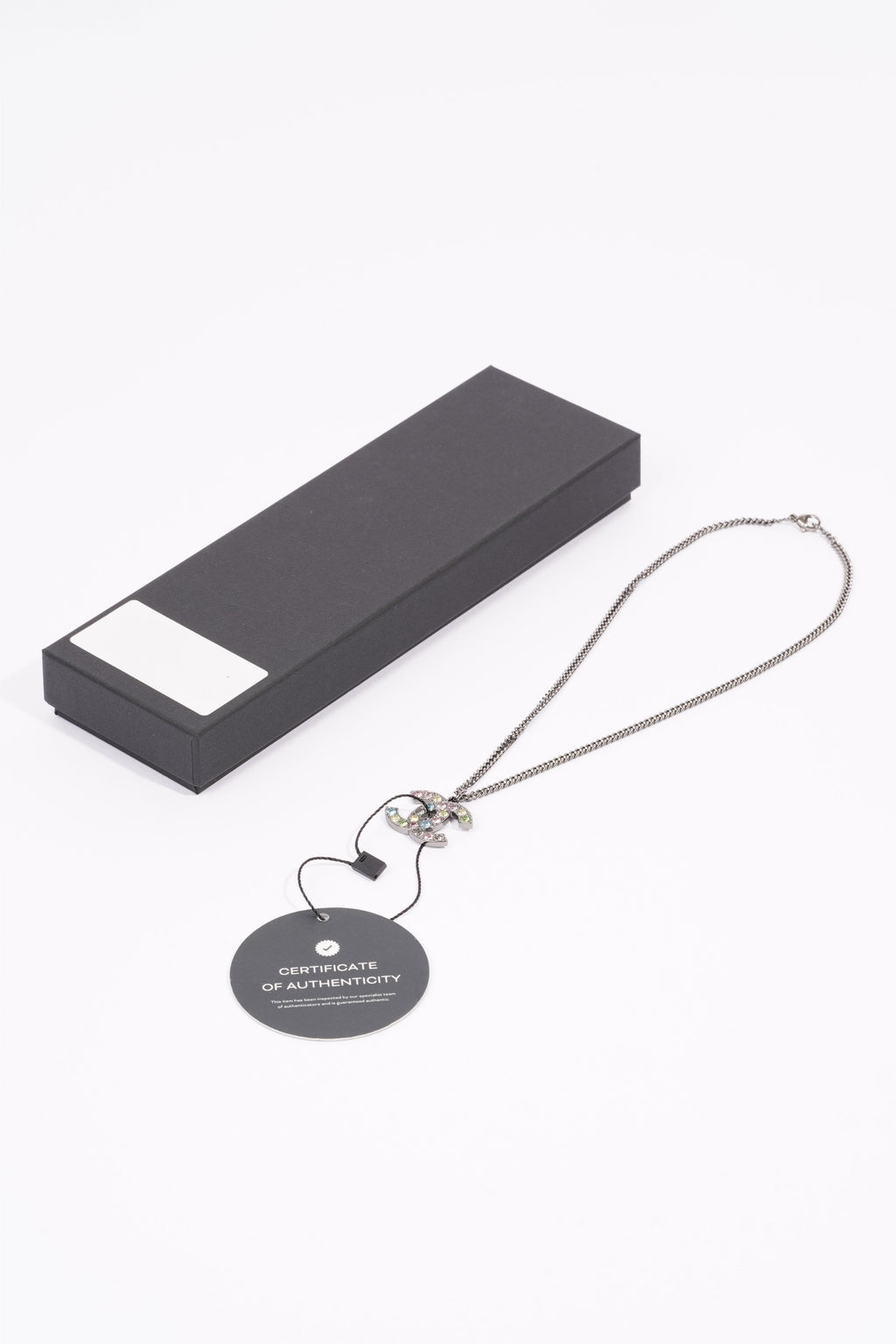 Chanel Logo Necklace Gunmetal Grey / Multicolour Diamantes Base Metal