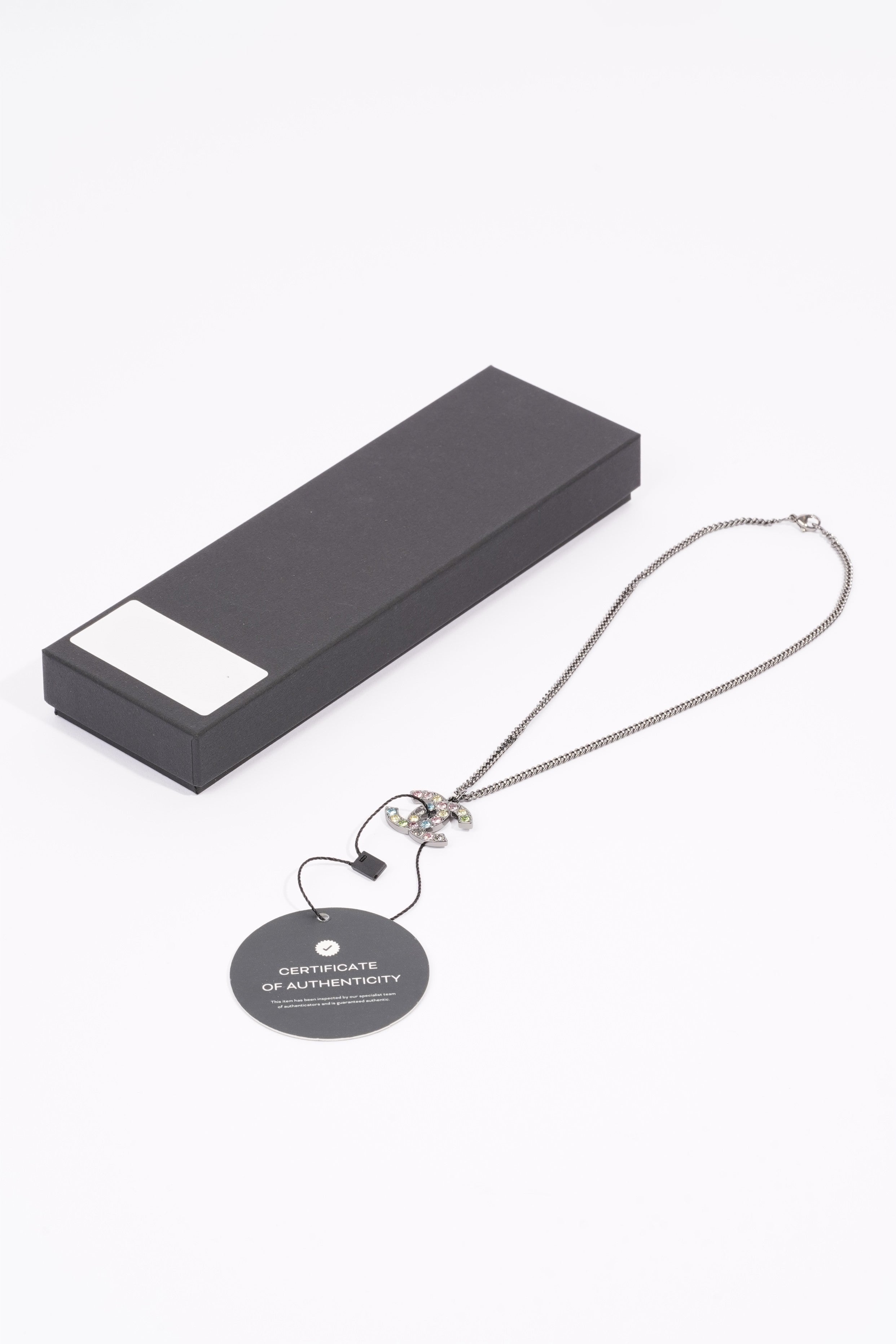 Chanel Logo Necklace Gunmetal Grey / Multicolour Diamantes Base Metal