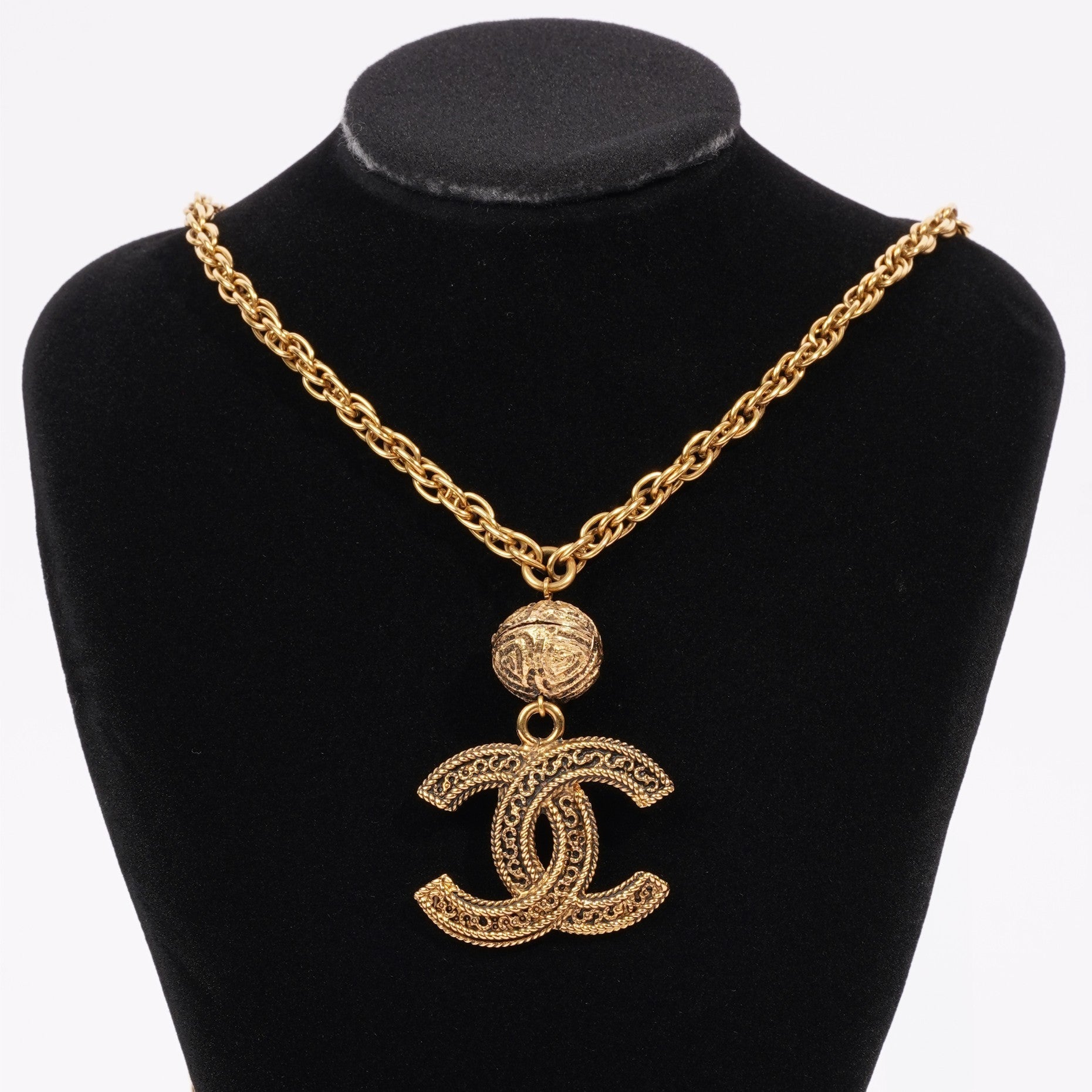 Chanel Logo Ball Necklace Gold Base Metal