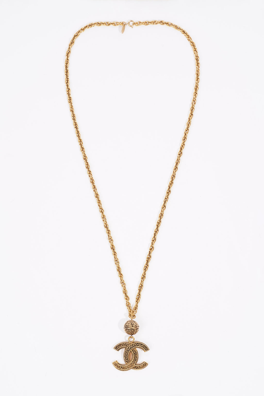 Chanel Logo Ball Necklace Gold Base Metal