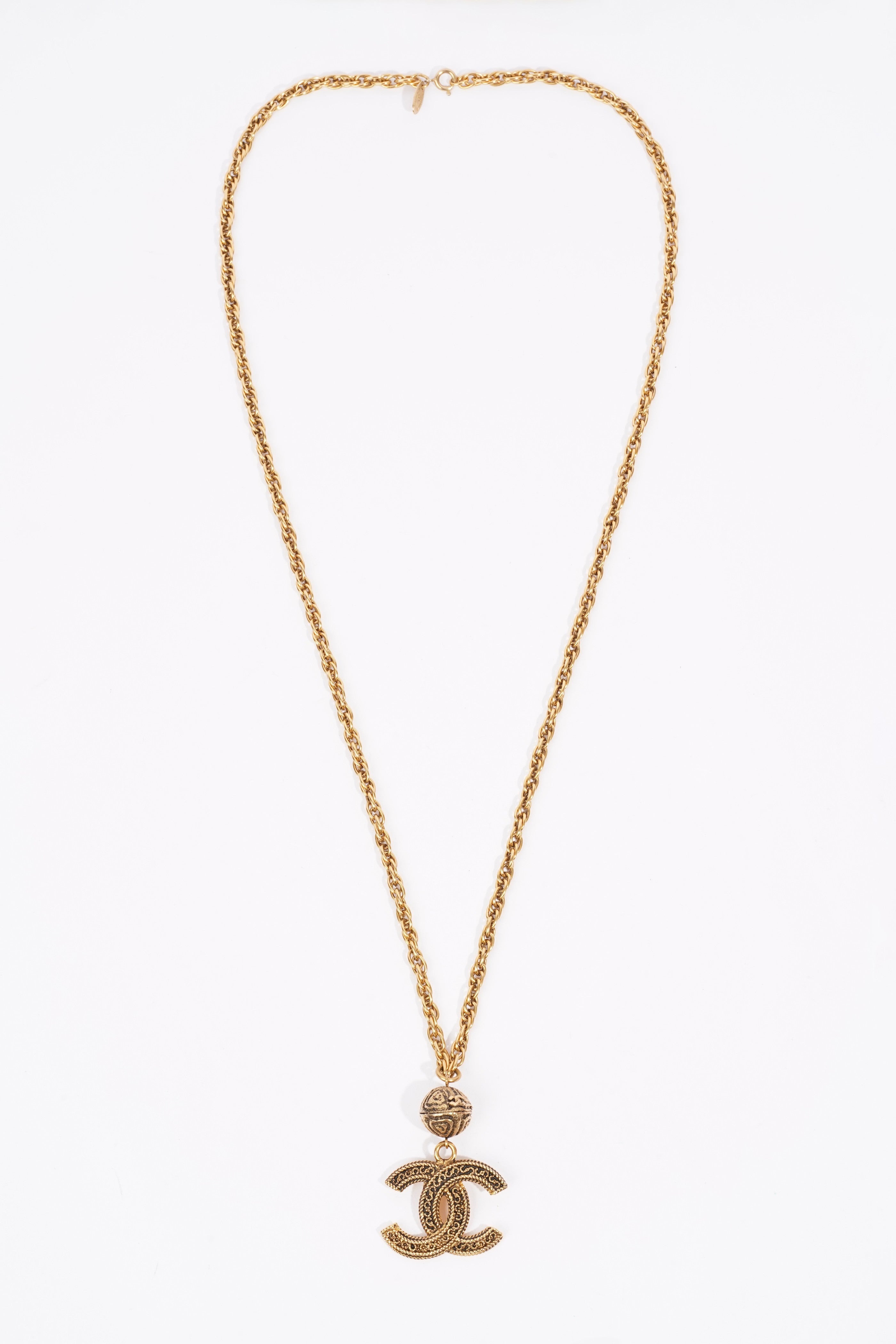 Chanel Logo Ball Necklace Gold Base Metal