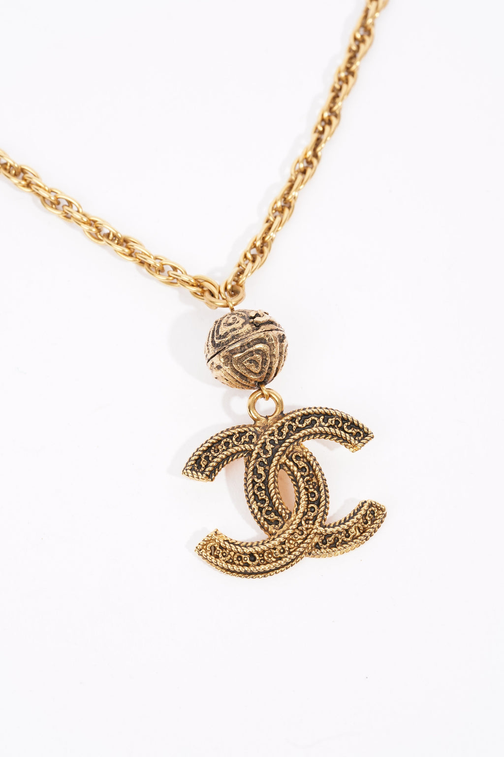 Chanel Logo Ball Necklace Gold Base Metal