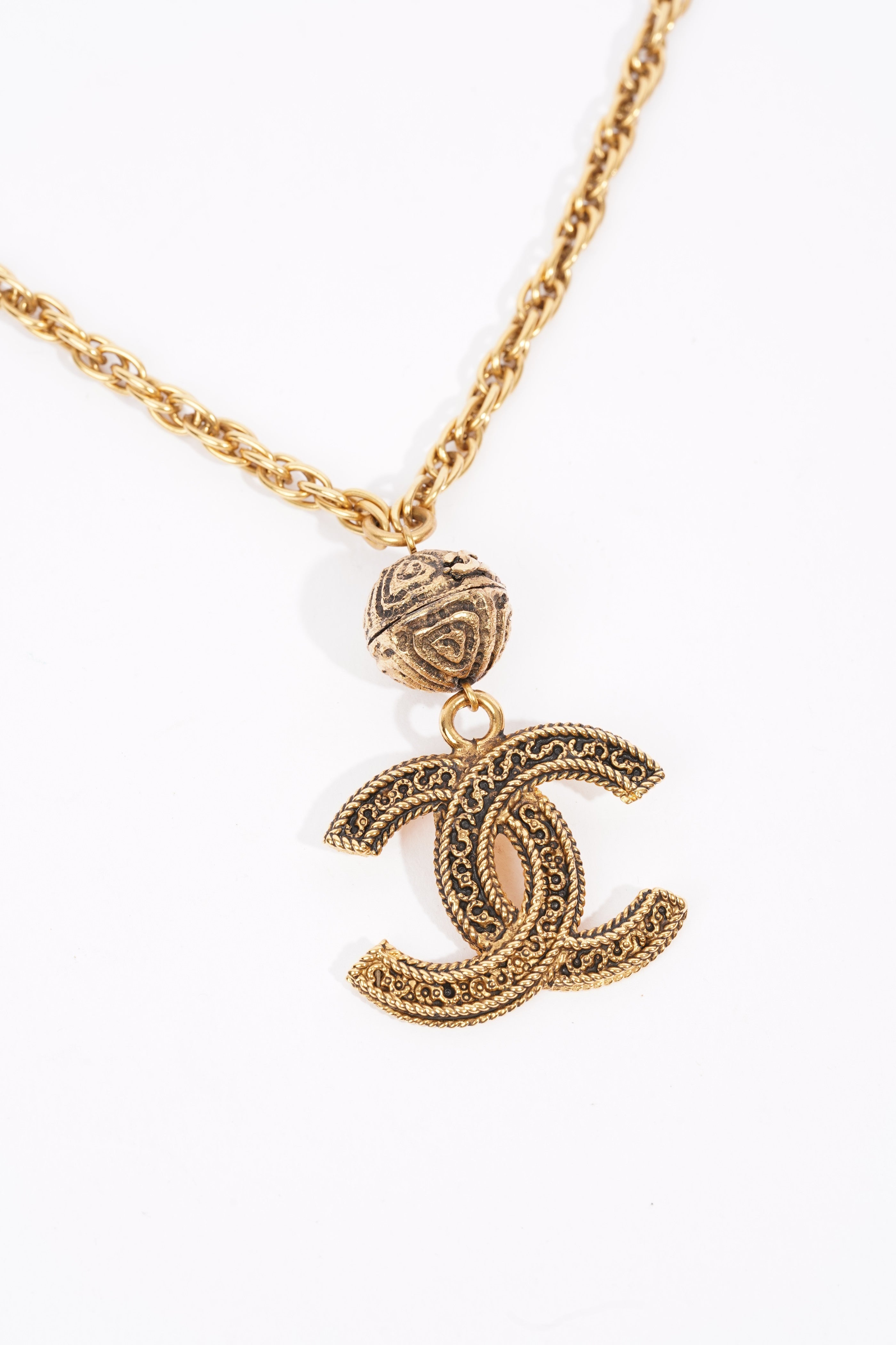 Chanel Logo Ball Necklace Gold Base Metal