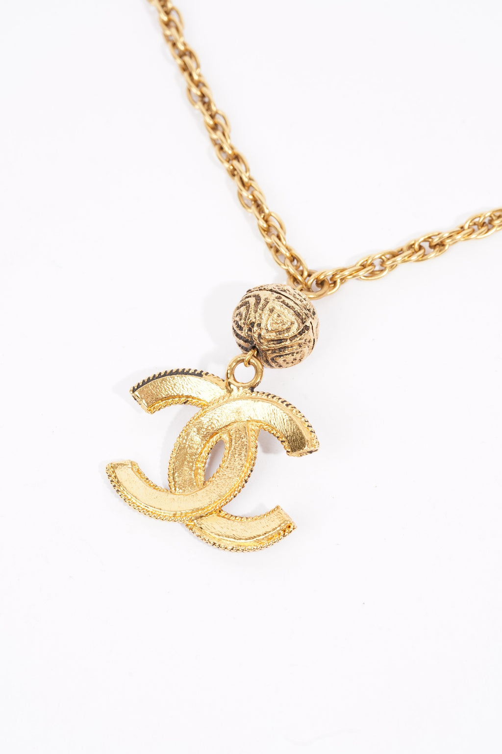 Chanel Logo Ball Necklace Gold Base Metal