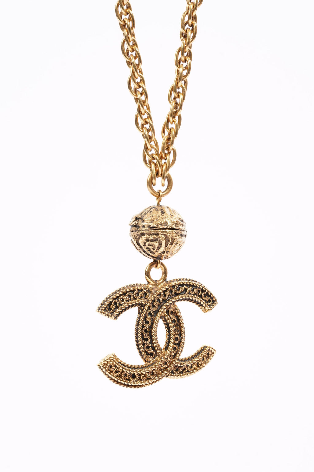Chanel Logo Ball Necklace Gold Base Metal