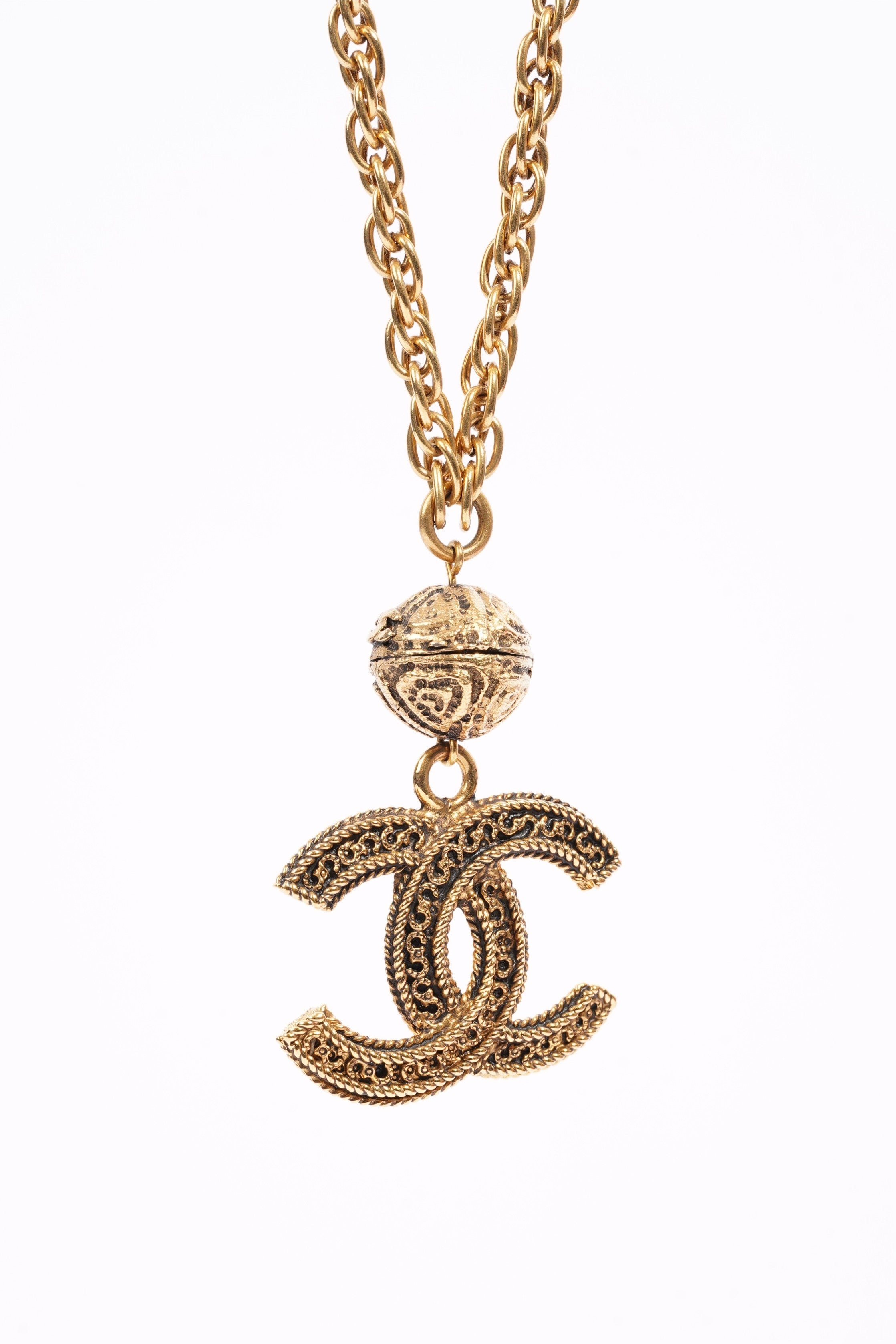 Chanel Logo Ball Necklace Gold Base Metal