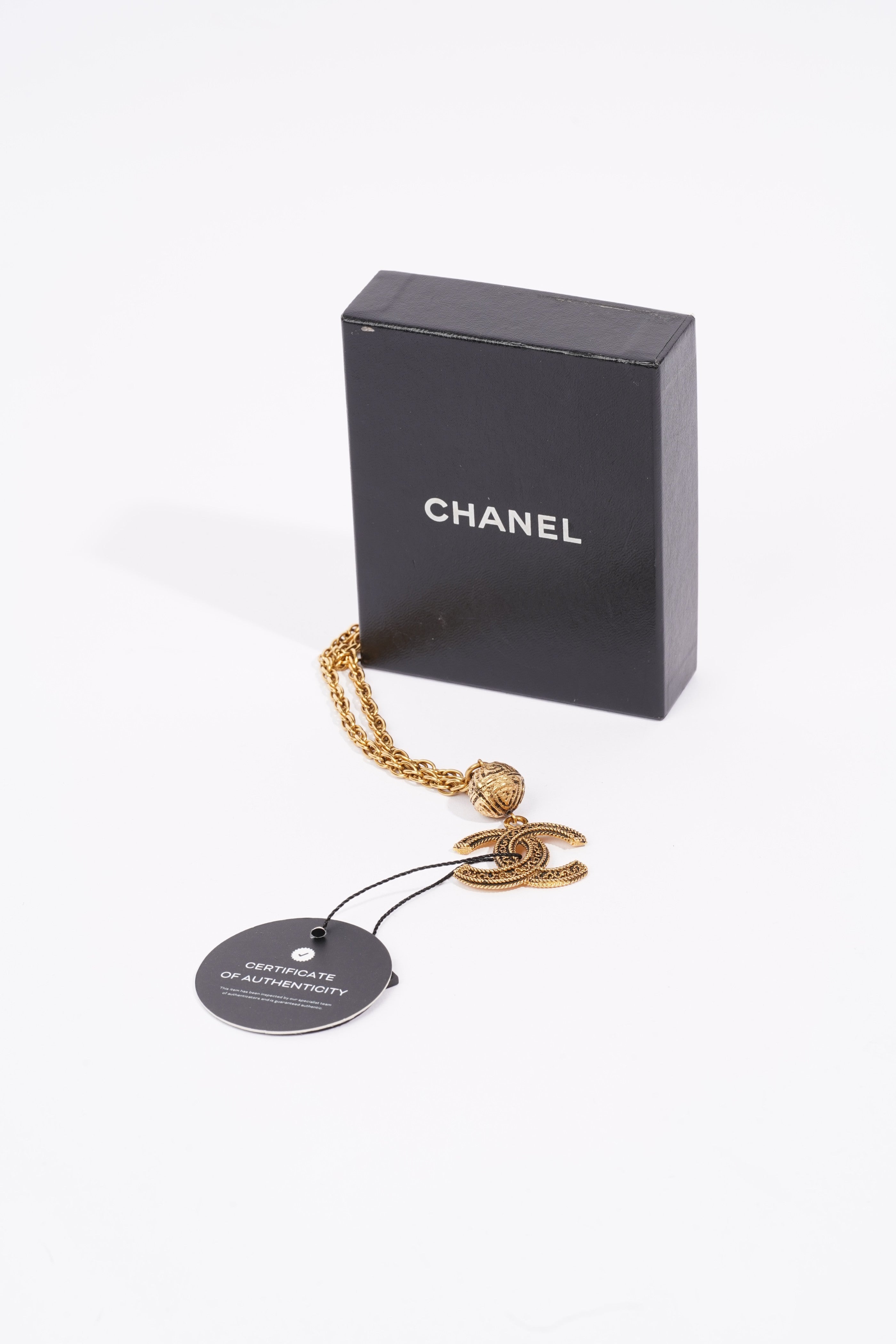 Chanel Logo Ball Necklace Gold Base Metal