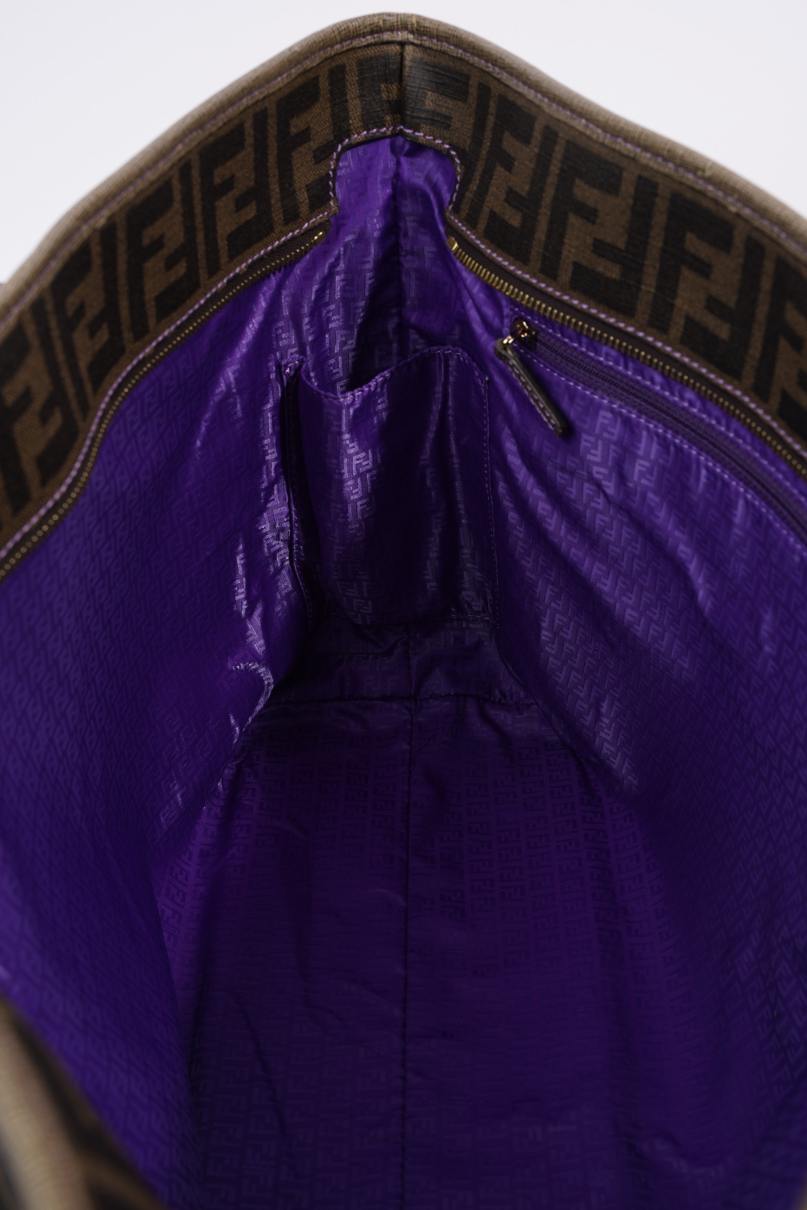 Fendi Zipped Tote Bag Zucca Print / Purple Canvas