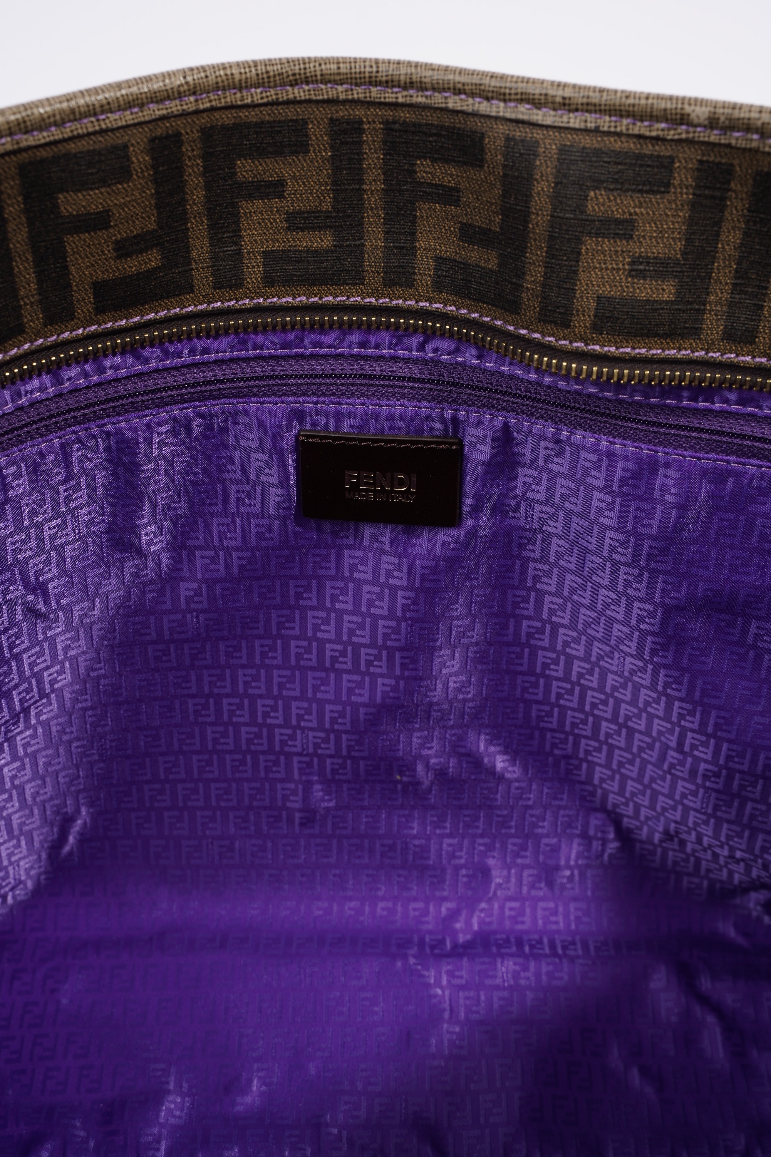 Fendi Zipped Tote Bag Zucca Print / Purple Canvas