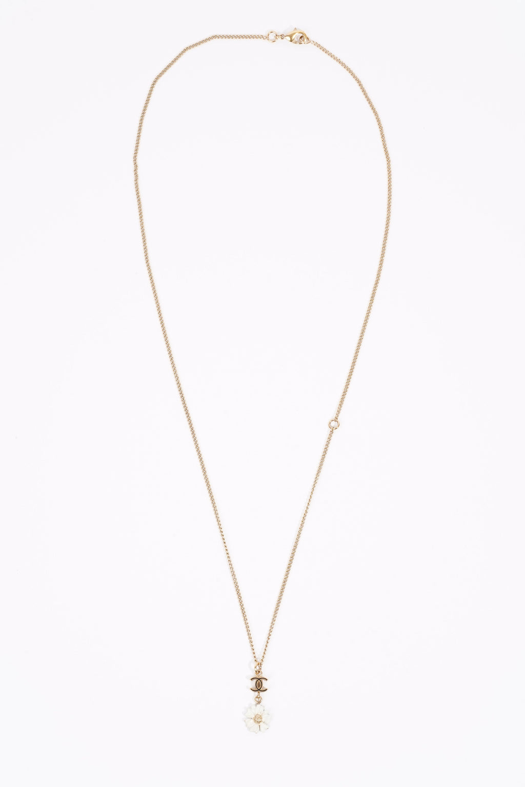 Chanel Logo Flower Necklace Gold / White Base Metal