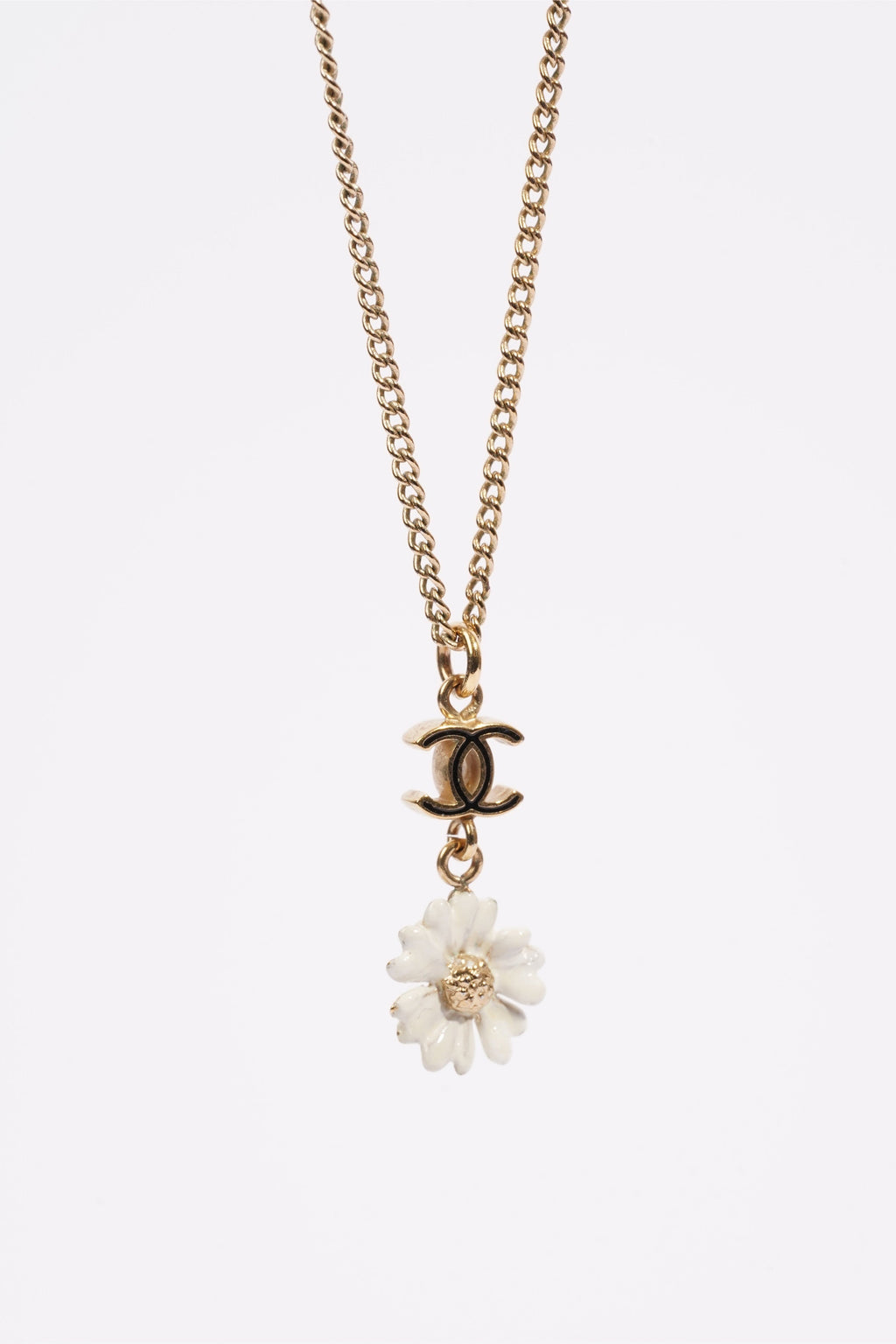 Chanel Logo Flower Necklace Gold / White Base Metal