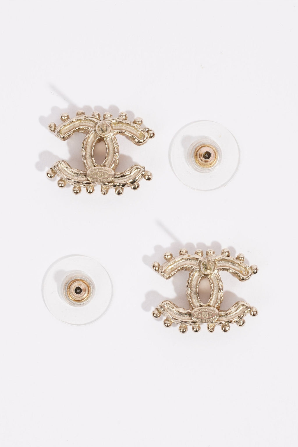 Chanel Logo Earrings Silver / Diamante Base Metal