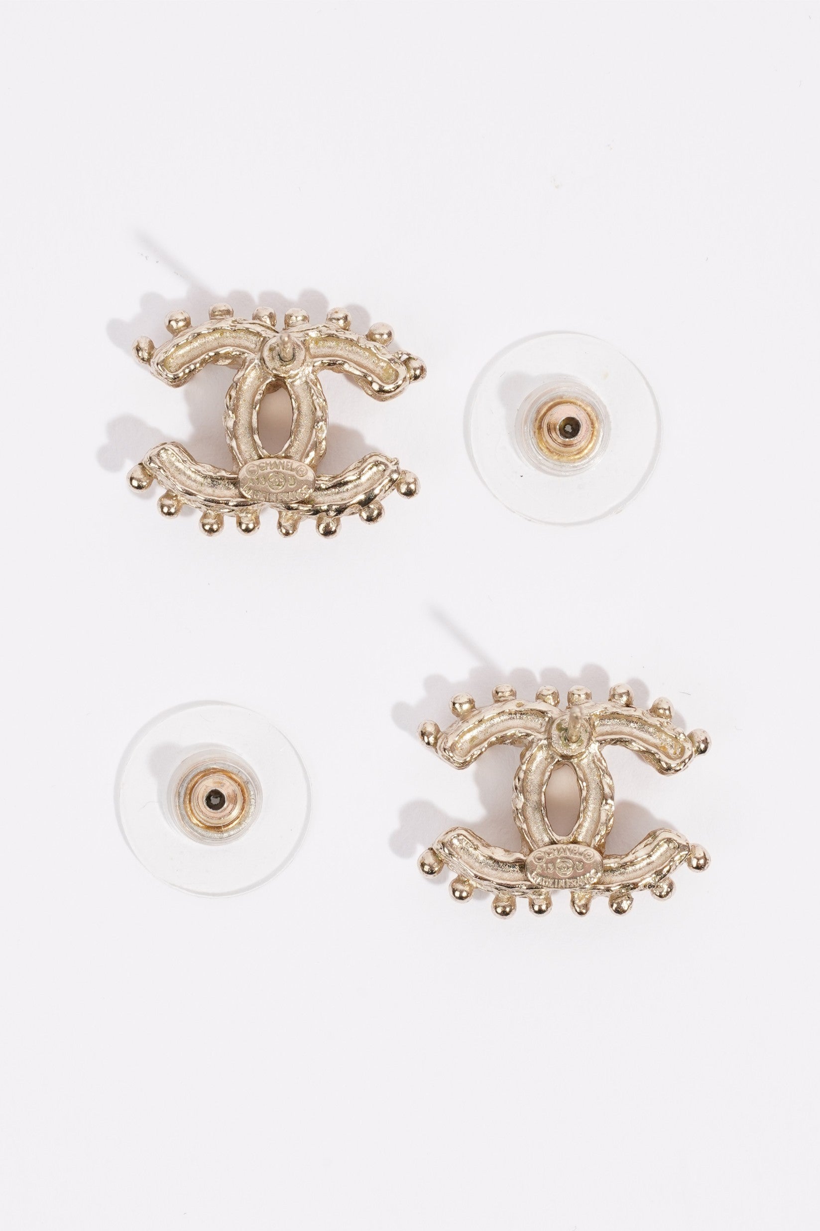 Chanel Logo Earrings Silver / Diamante Base Metal