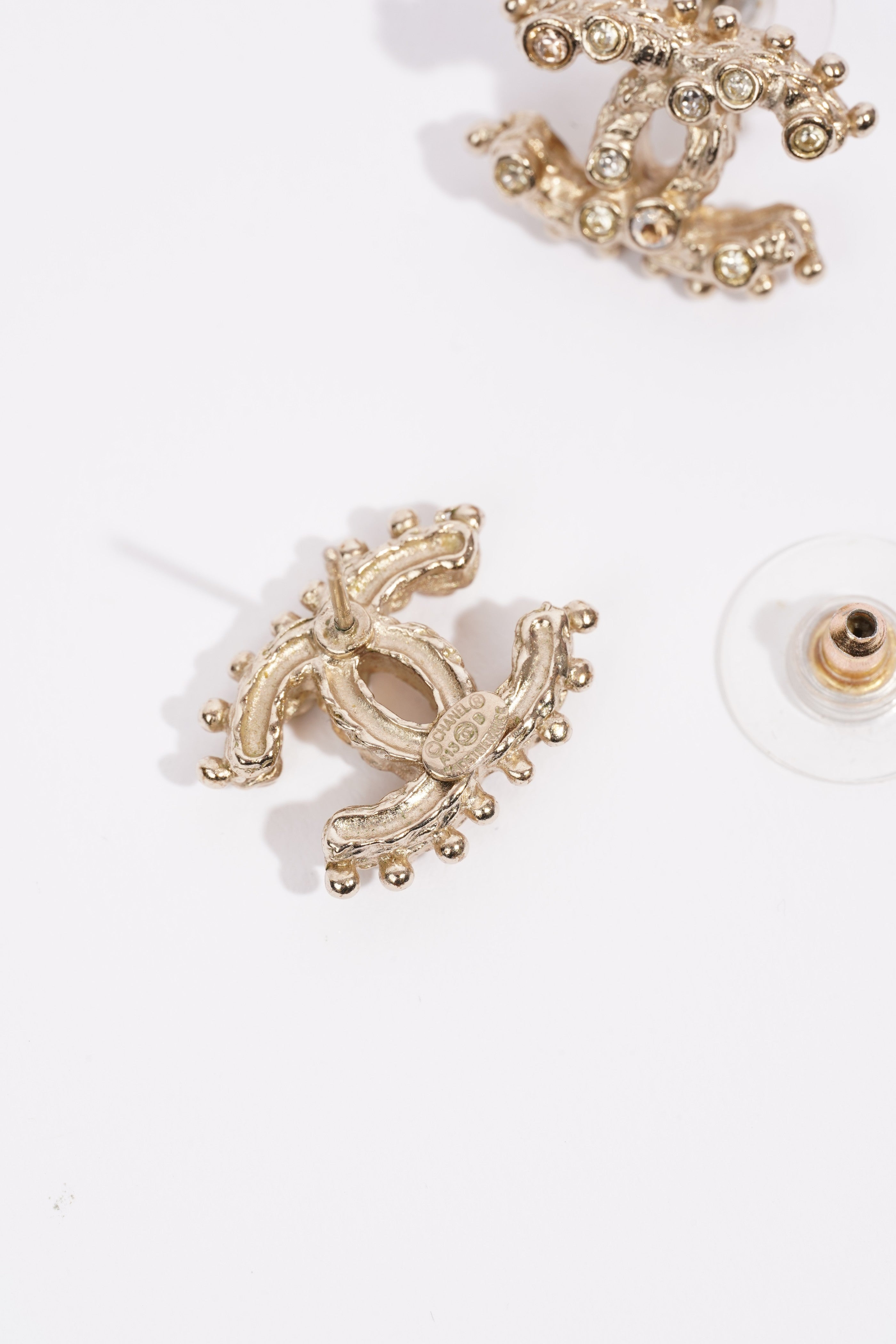Chanel Logo Earrings Silver / Diamante Base Metal