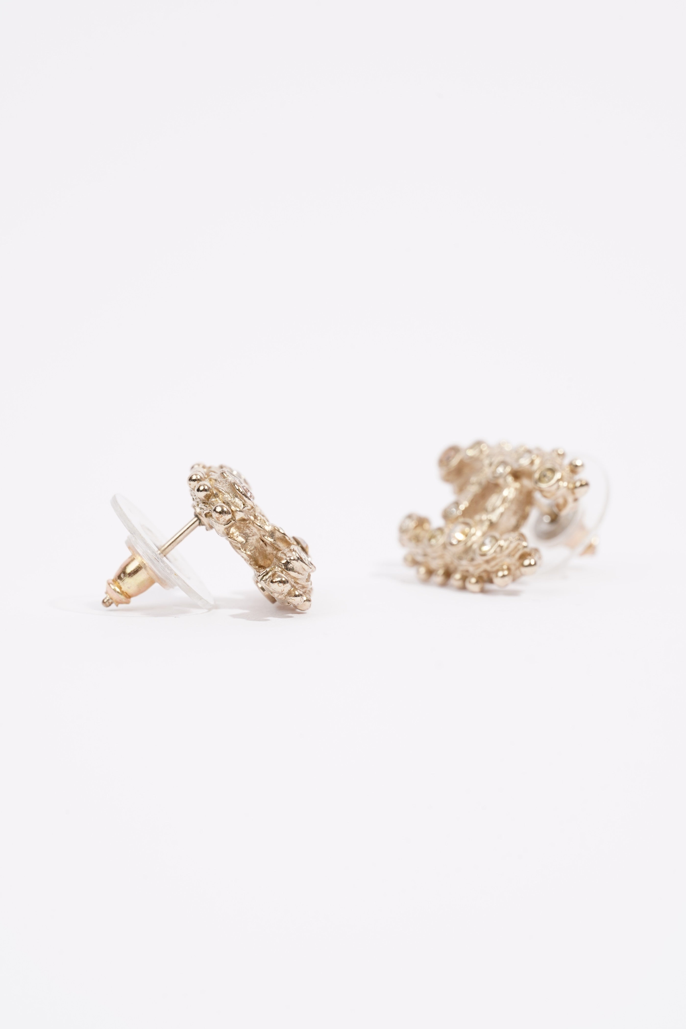 Chanel Logo Earrings Silver / Diamante Base Metal