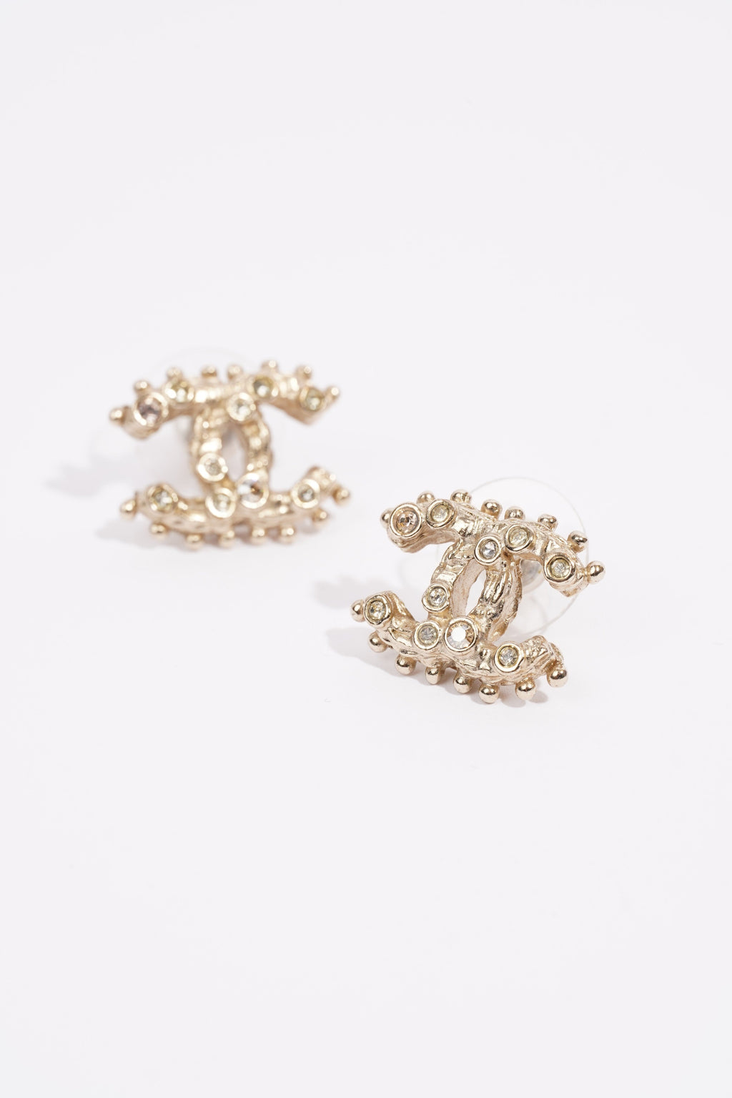 Chanel Logo Earrings Silver / Diamante Base Metal