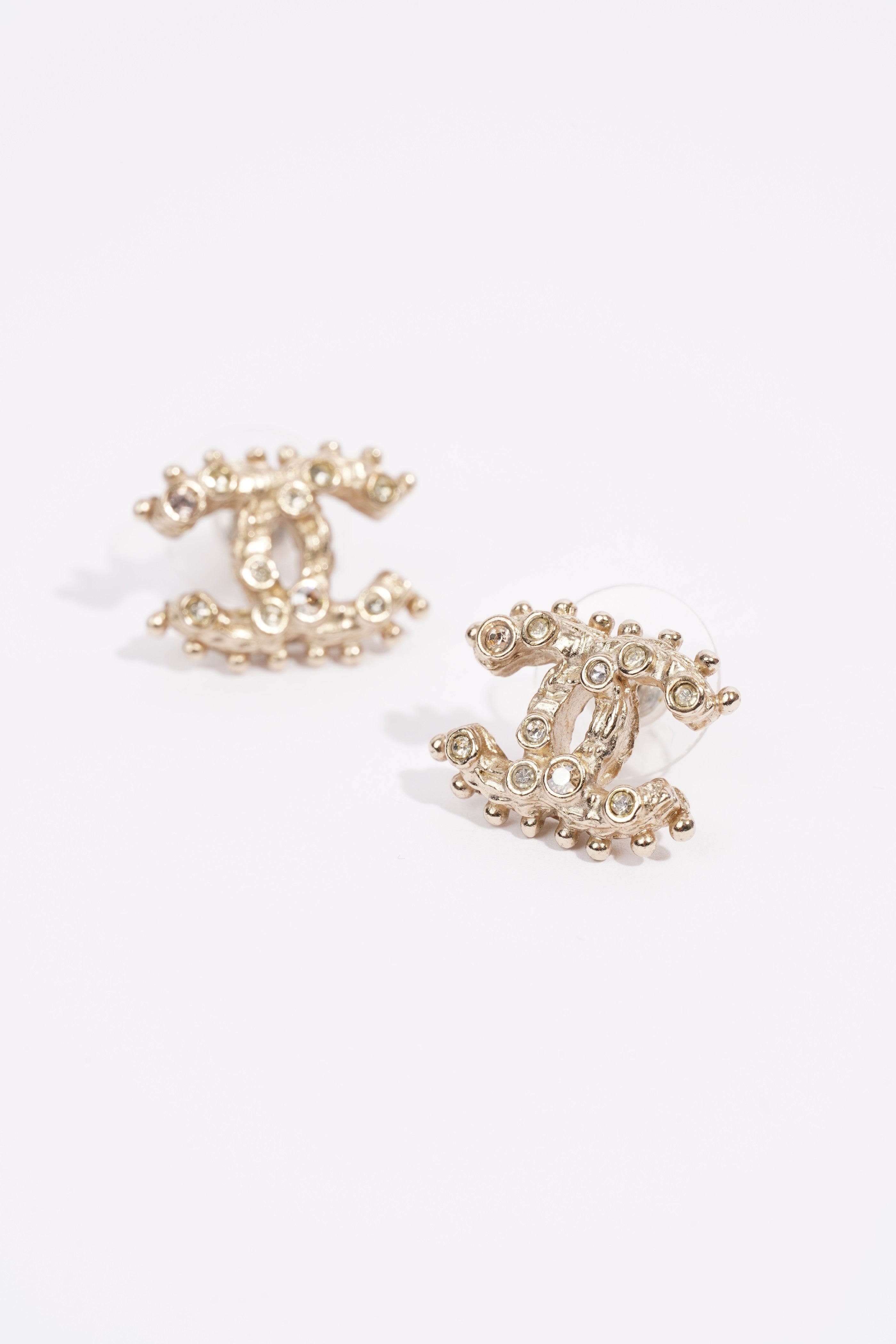 Chanel Logo Earrings Silver / Diamante Base Metal