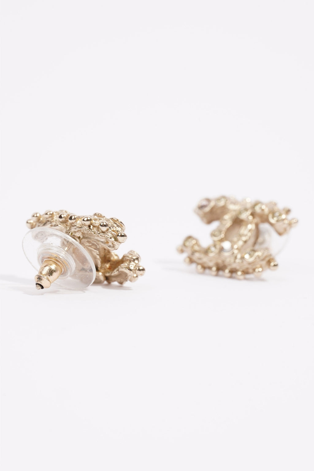 Chanel Logo Earrings Silver / Diamante Base Metal