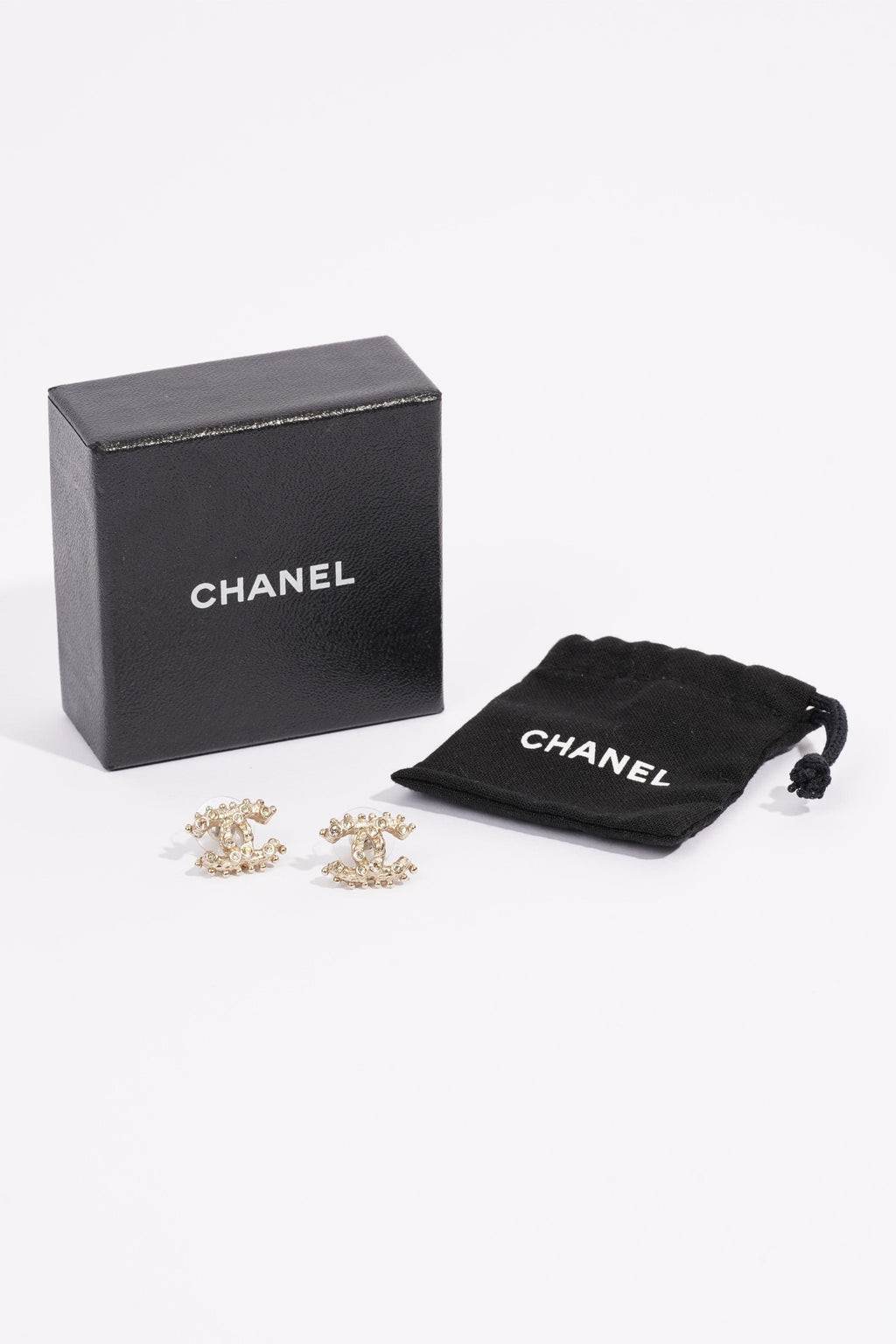 Chanel Logo Earrings Silver / Diamante Base Metal