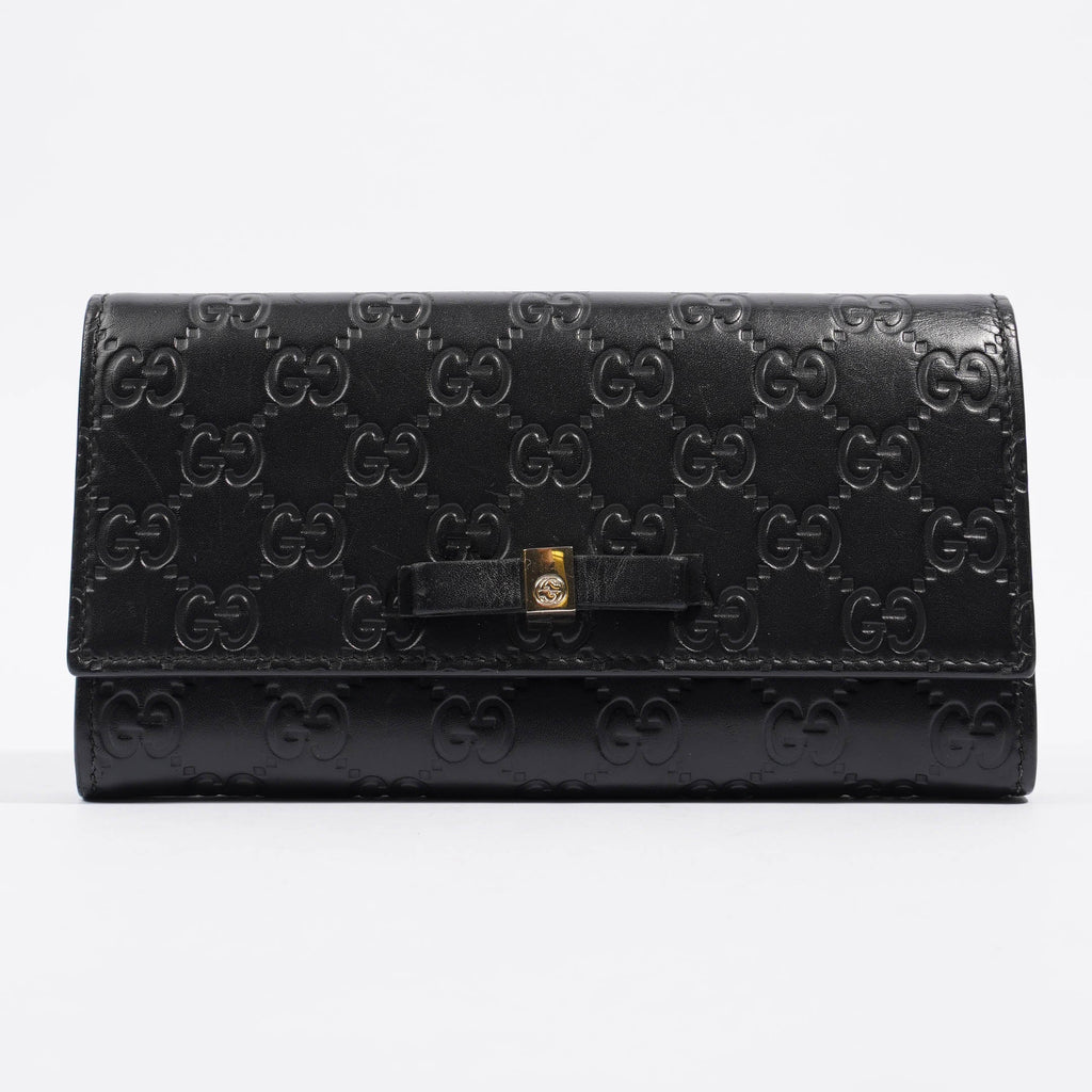 Gucci Guccissima Bow Wallet Black Leather