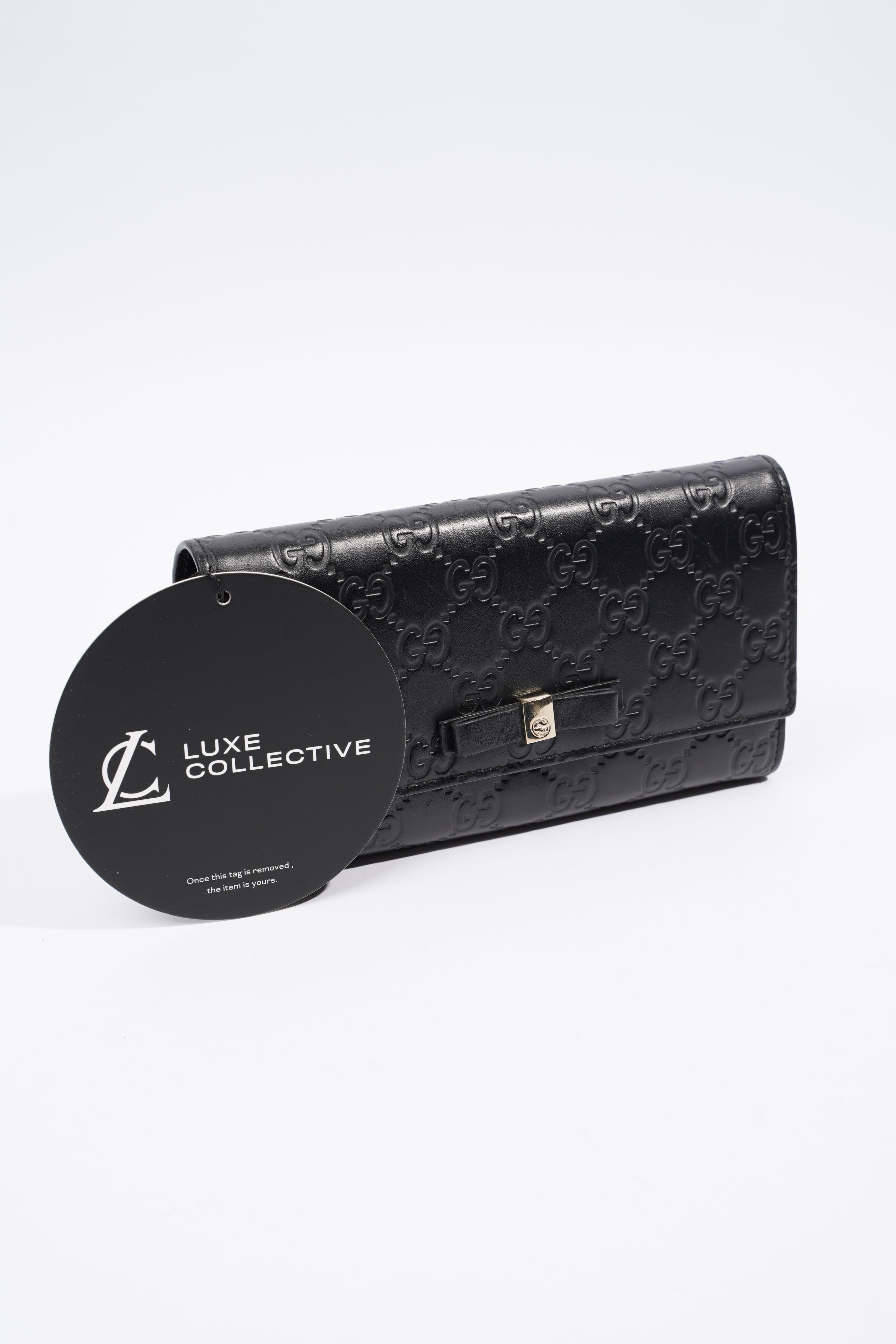 Gucci Guccissima Bow Wallet Black Leather