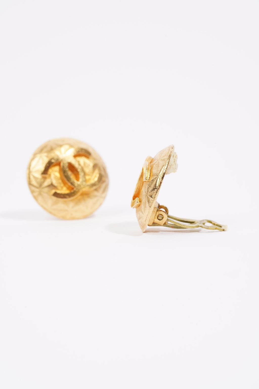Chanel Round Logo Earrings Gold Gold Plated
