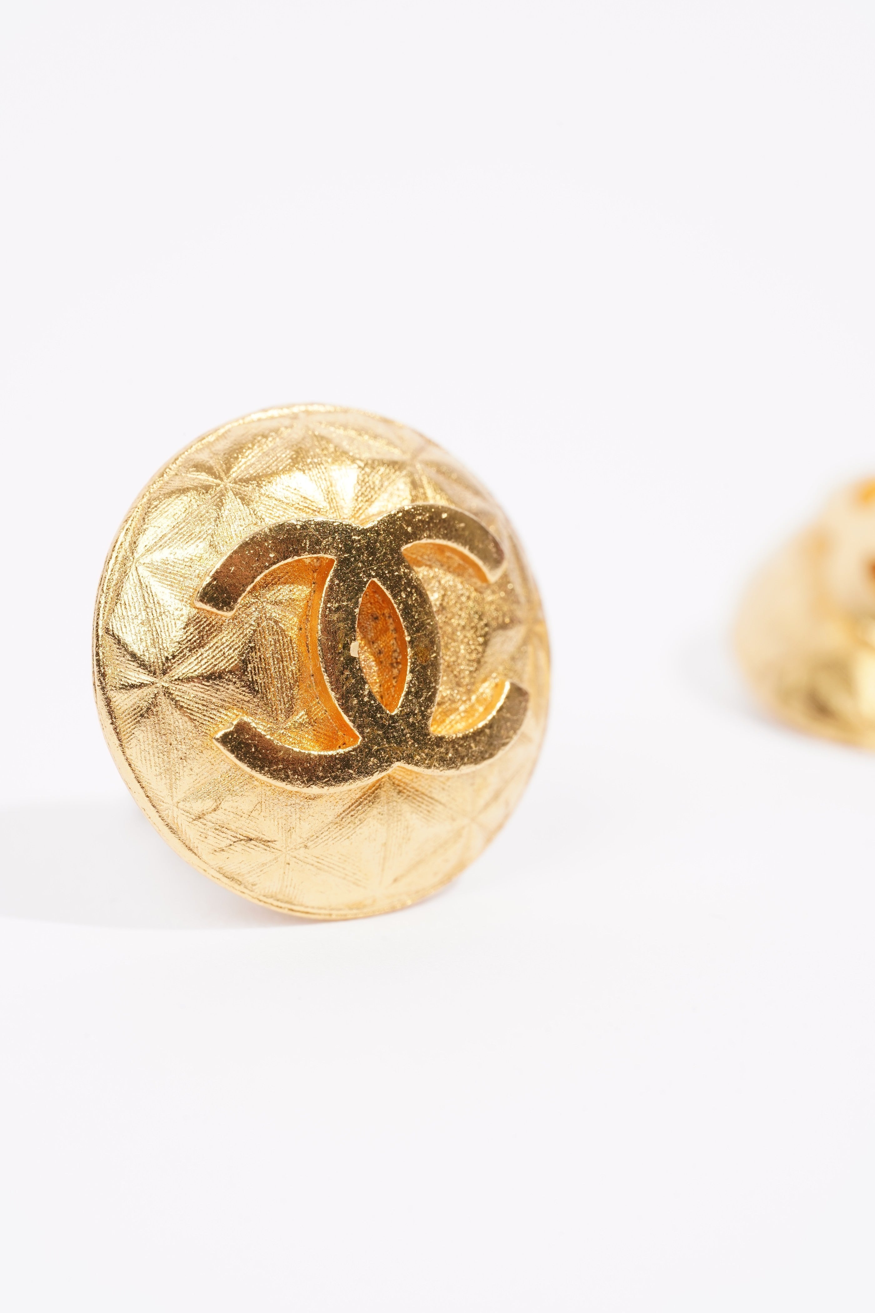 Chanel Round Logo Earrings Gold Gold Plated