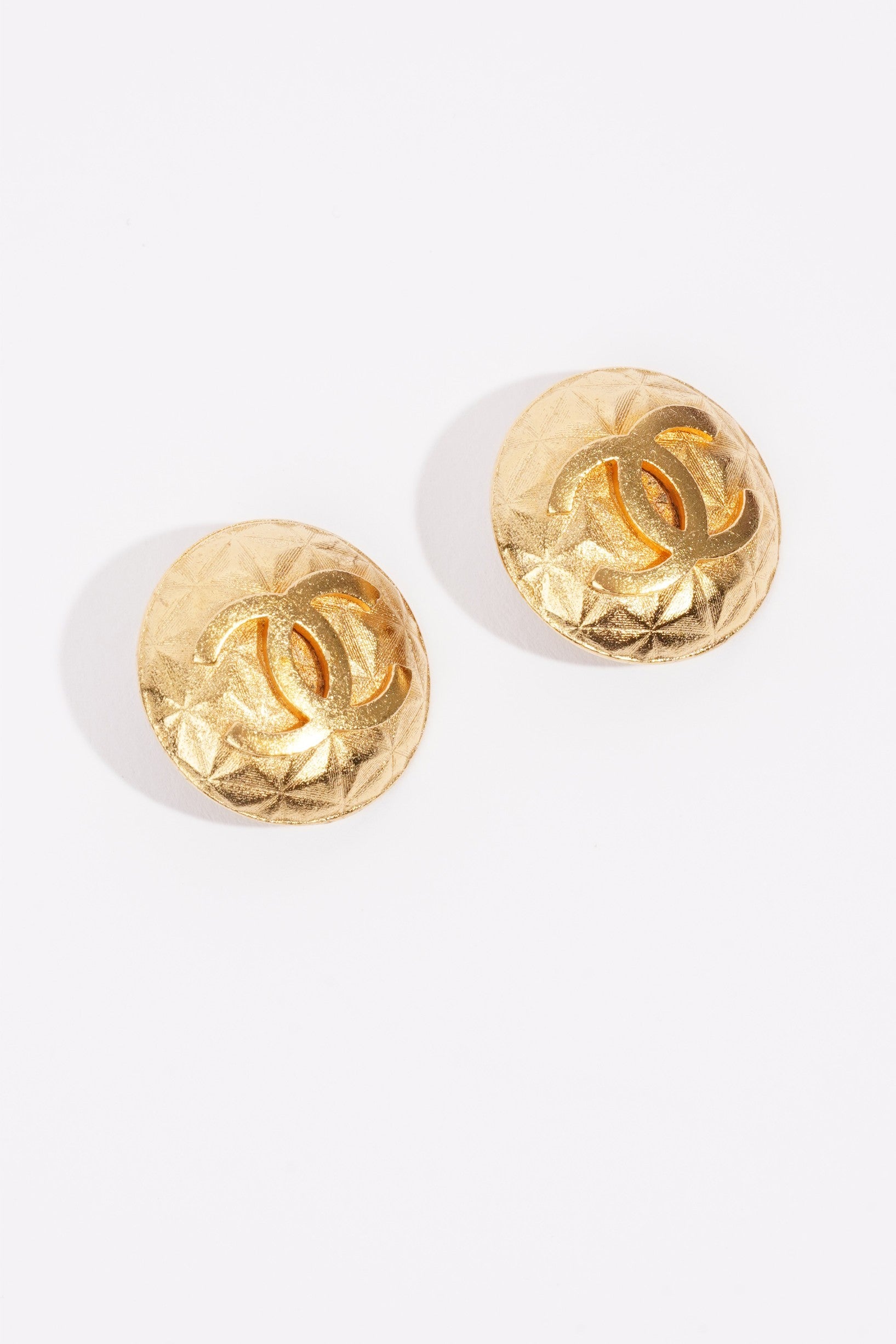 Chanel Round Logo Earrings Gold Gold Plated