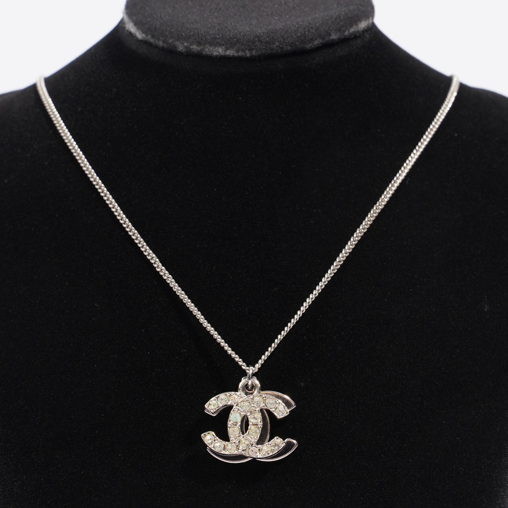 Chanel Double Logo Necklace Silver / Diamante Base Metal